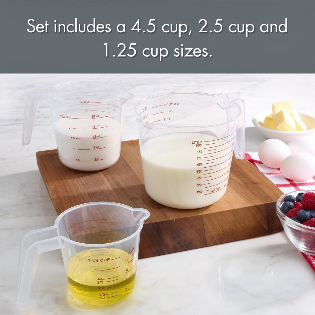 Time-Saving 3-Piece Tapered Spout Nesting Plastic Measuring Cups Set, Clear - Innovative Kitchen Helper for Modern Cooking Detail