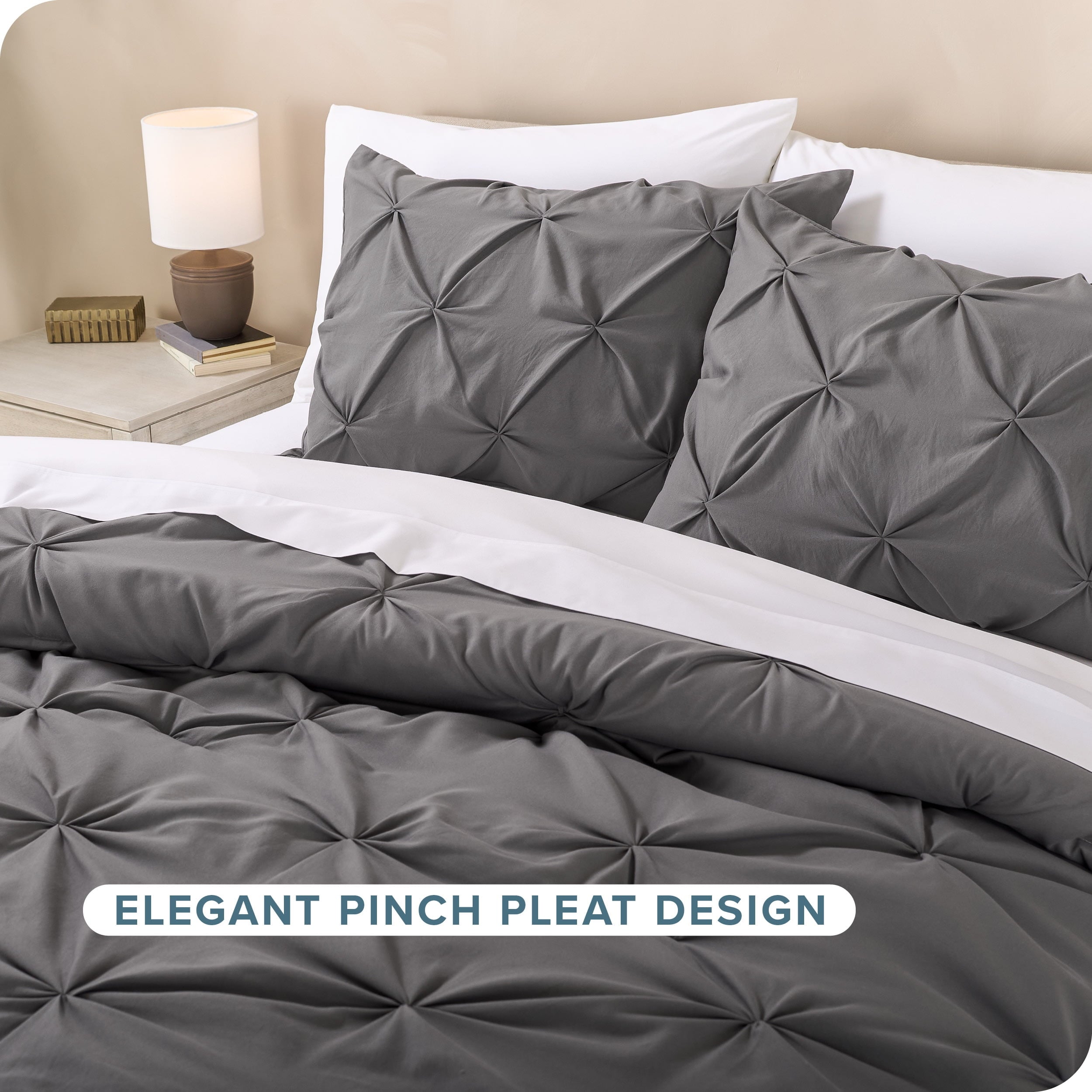 Fluffy Down Alternative Pintuck Down Alternative Comforter Set - 3-Pieces - All Seasons - King, Grey - Hypoallergenic Ultra-Fluffy Quilt for Winter Detail