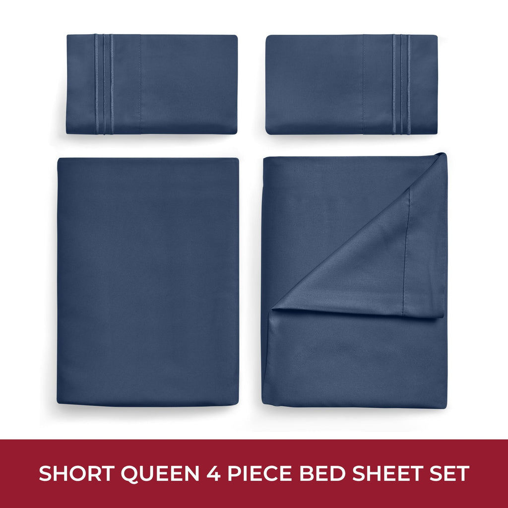 Premium Egyptian Cotton RV Sheets Queen Size Bed Set, Microfiber RV Bunk Bed Sheets, Short Queen, Navy Blue - Premium Ultra-Soft Pillowcase Pair for Sleeping Detail