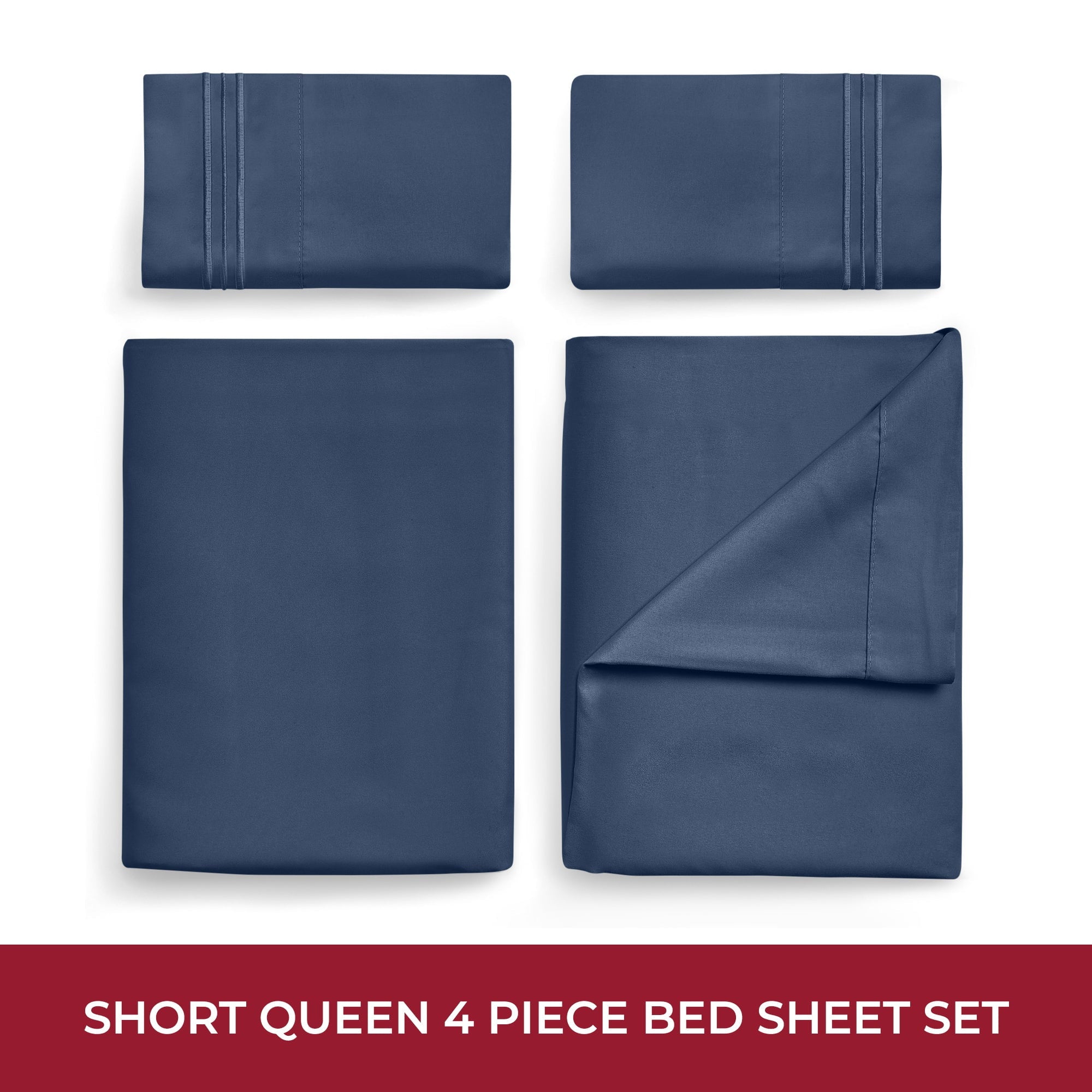 Premium Egyptian Cotton RV Sheets Queen Size Bed Set, Microfiber RV Bunk Bed Sheets, Short Queen, Navy Blue - Premium Ultra-Soft Pillowcase Pair for Sleeping Detail