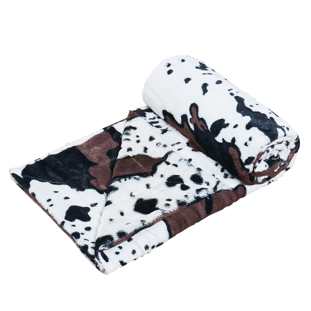Super Soft Flannel Cow Print Double Sided Faux Fur Throw Blanket, Soft Cozy Fuzzy Black and White Throw, 50x60 inches - Cozy Fleece Throw Blanket for Couch & Bed Detail