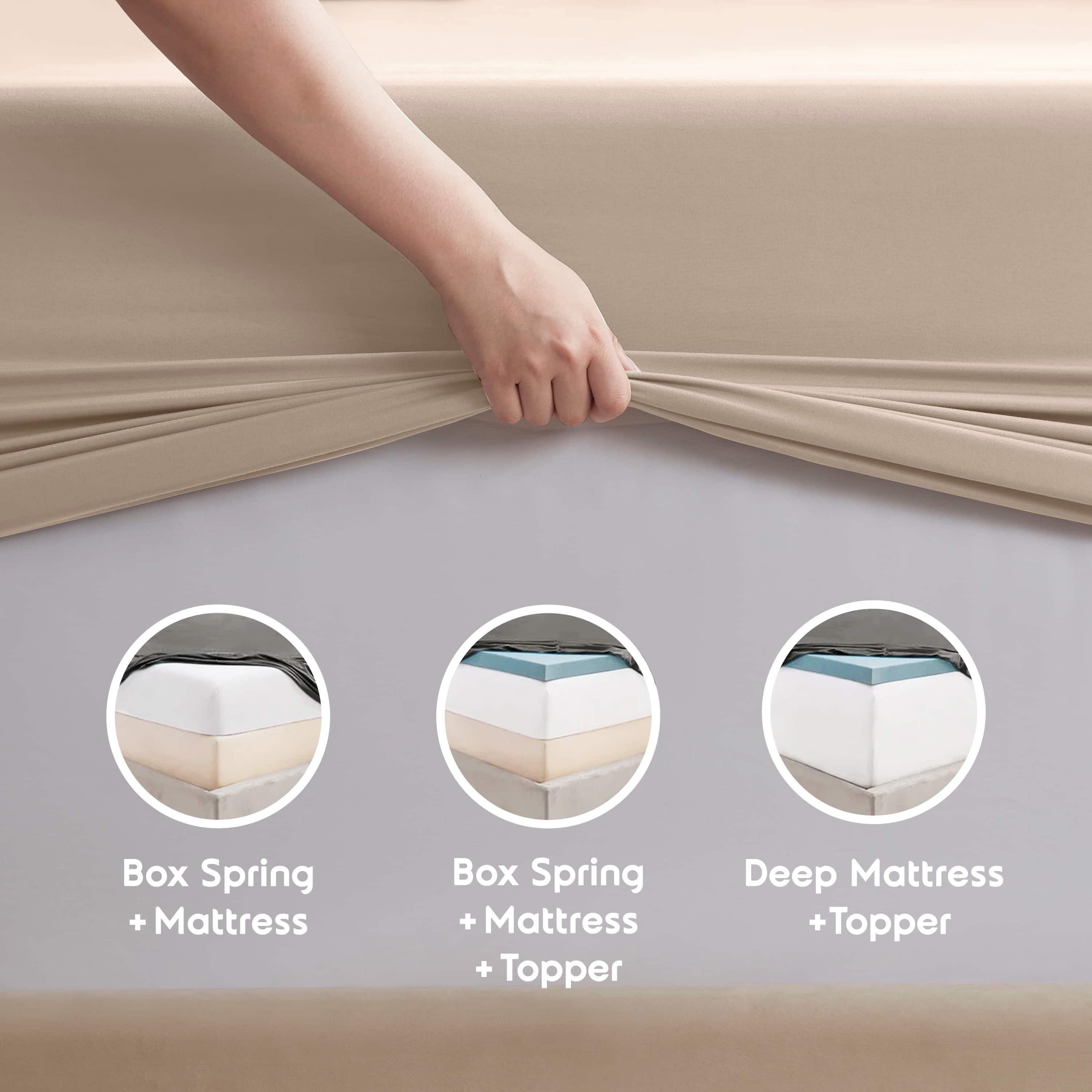 Ultra-Soft King Sheet Sets, 1800 Series Deep Pocket 4 Piece, Luxury Soft Microfiber Bed Sheet Sets, BEIGE CREAM - Premium Ultra-Soft Pillowcase Pair for Sleeping Detail