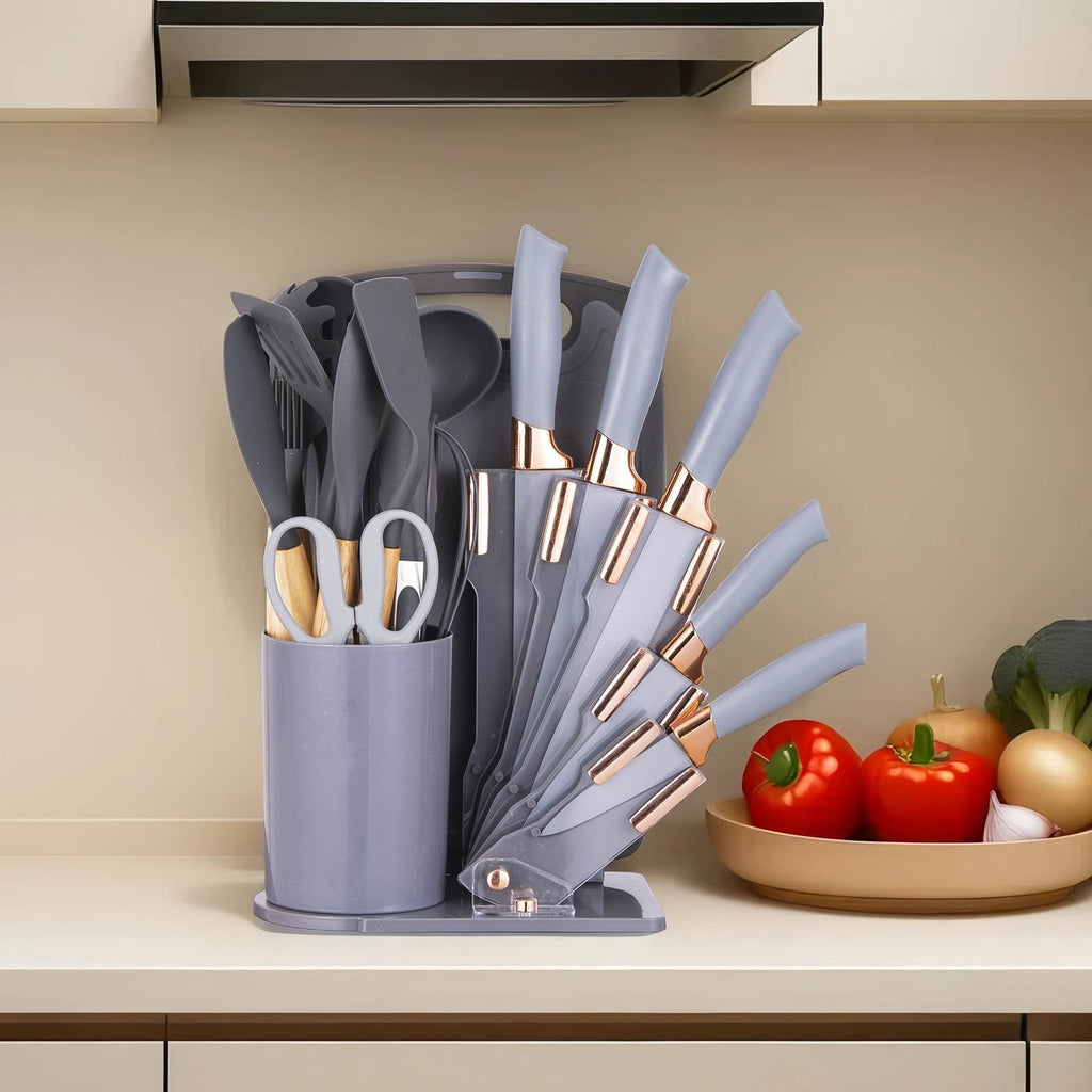 Premium Silicone 19-Piece Silicone Kitchen Utensil & Knife Set - Heat-Resistant Cooking Tools Non-Stick Safe Gift for Mom or Wo... - Premium Stainless Steel Cooking Utensil for Non-Stick Pots Detail