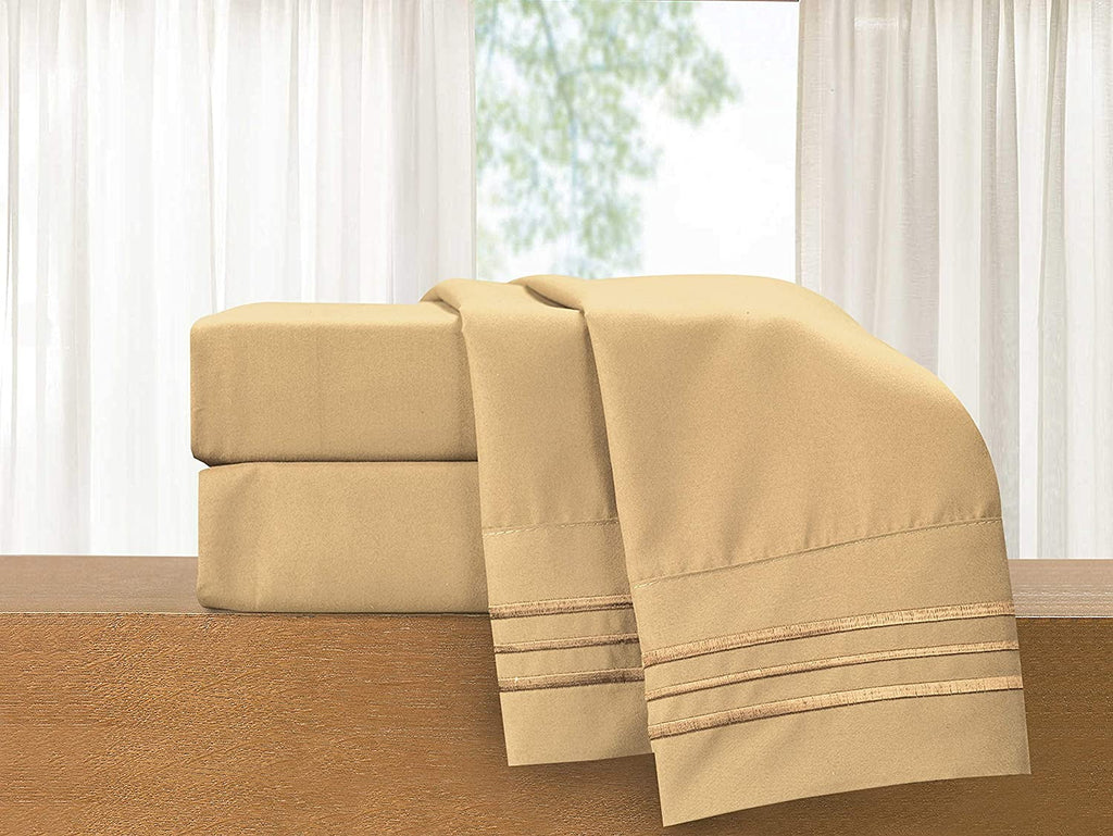 Premium Egyptian Cotton Super Soft 1500 Premier Hotel Collection Sheet set, Queen, Gold - Breathable Egyptian Cotton Flat & Fitted Sheets Detail