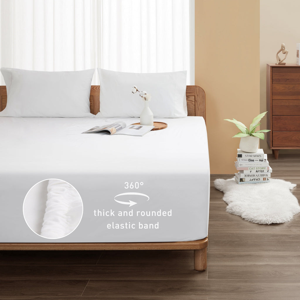 Premium Egyptian Cotton 100% Cotton Queen Size Fitted Sheet Only, 300 Thread Count White Fitted Bed Sheet with 22” Extra Deep Pocket, Soft & ... - Luxury Bed Sheet Set with Deep Pockets Detail