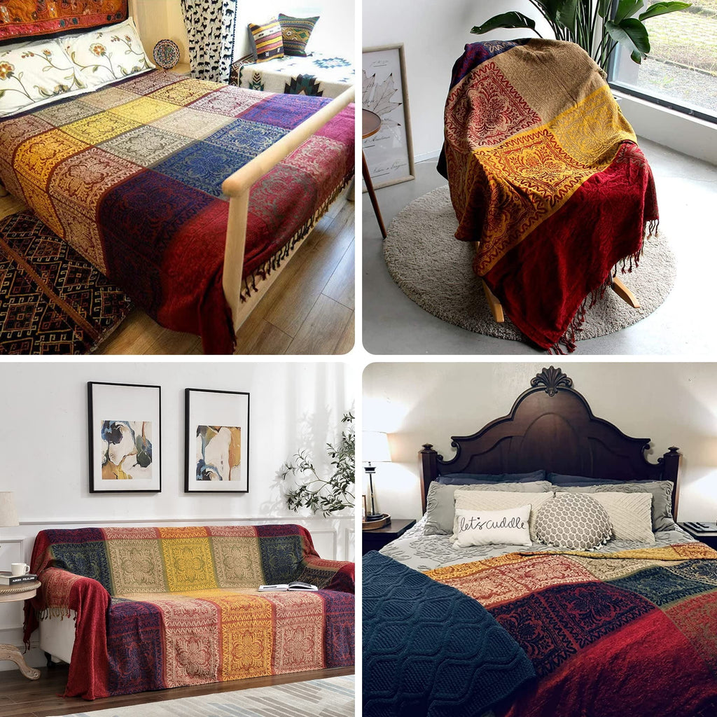 Decorative Knitted 75x60 Inch Machine Wash Boho Tribal Throws Blankets Colorful Bohemian Hippie Chenille Throw Covers Couch Furniture So... - Super Soft Reversible Sherpa Flannel Blanket Detail