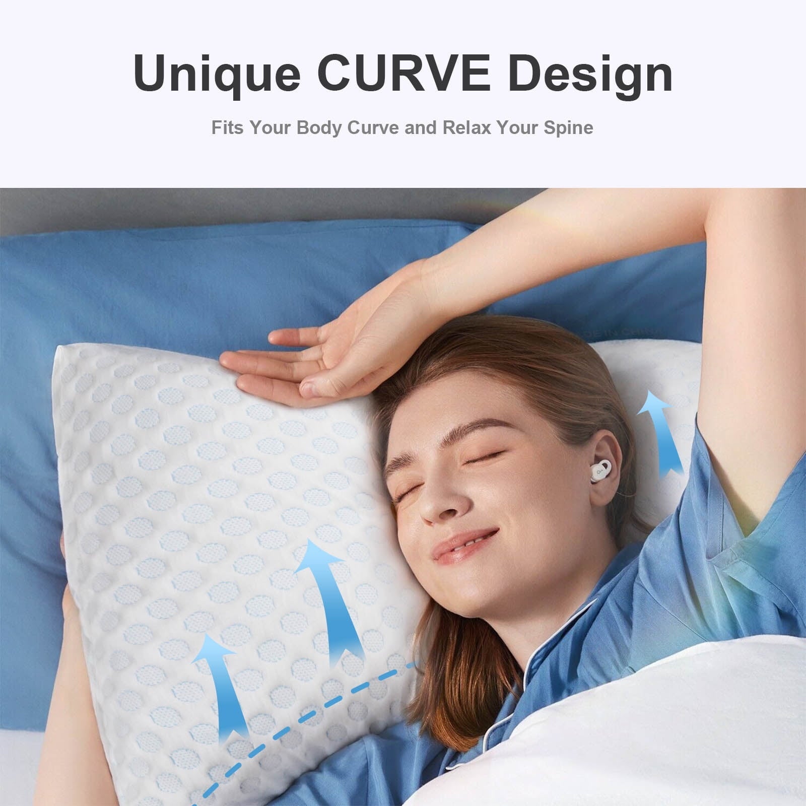 Ergonomic Memory Foam Cooling Shredded Memory Foam Bed Pillows Adjustable Firm Support Pillow for Side and Back Sleepers Curved Pillows Set... - Hotel Quality Plush Sleeping Pillows Detail