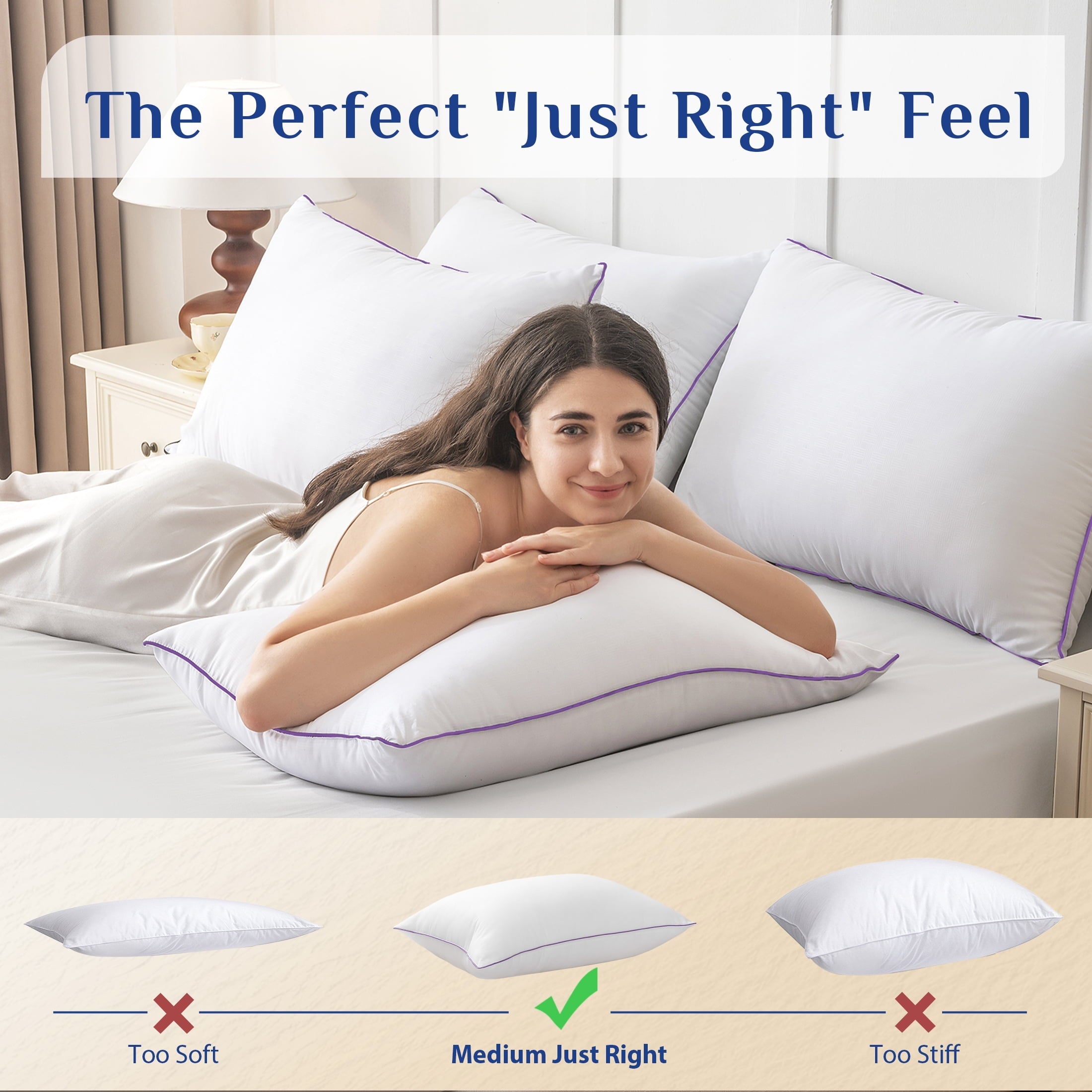 Orthopedic Support Pillows Standard Size Set of 2, Hotel Down Alternative Sleeping Bed Pillows for Side Back Stomach Sleepers - Hotel Quality Plush Sleeping Pillows Detail
