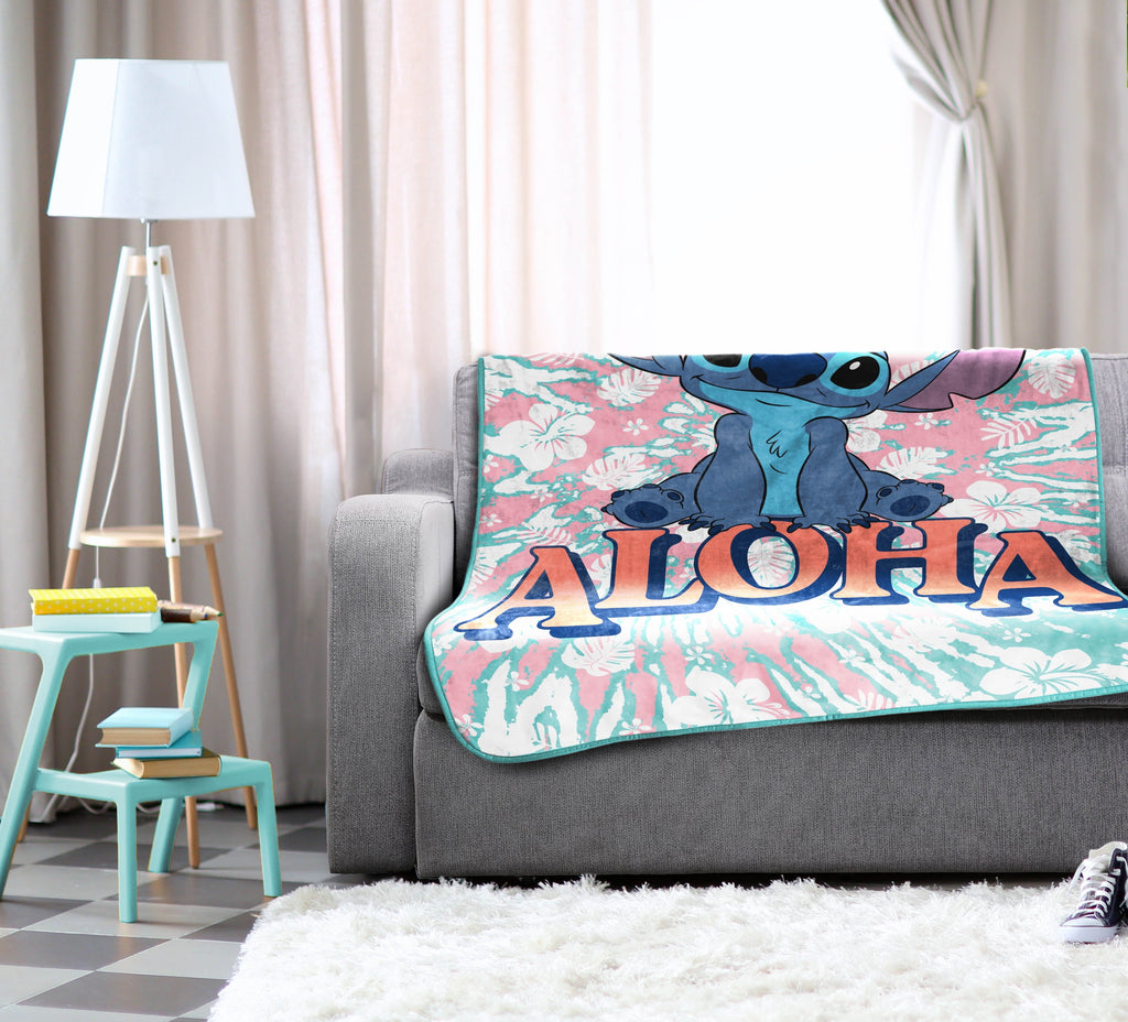 Reversible Sherpa Lilo and Stitch Kids Throw Blanket, 46 x 60, Microfiber, Blue, Disney - Cozy Fleece Throw Blanket for Couch & Bed Detail