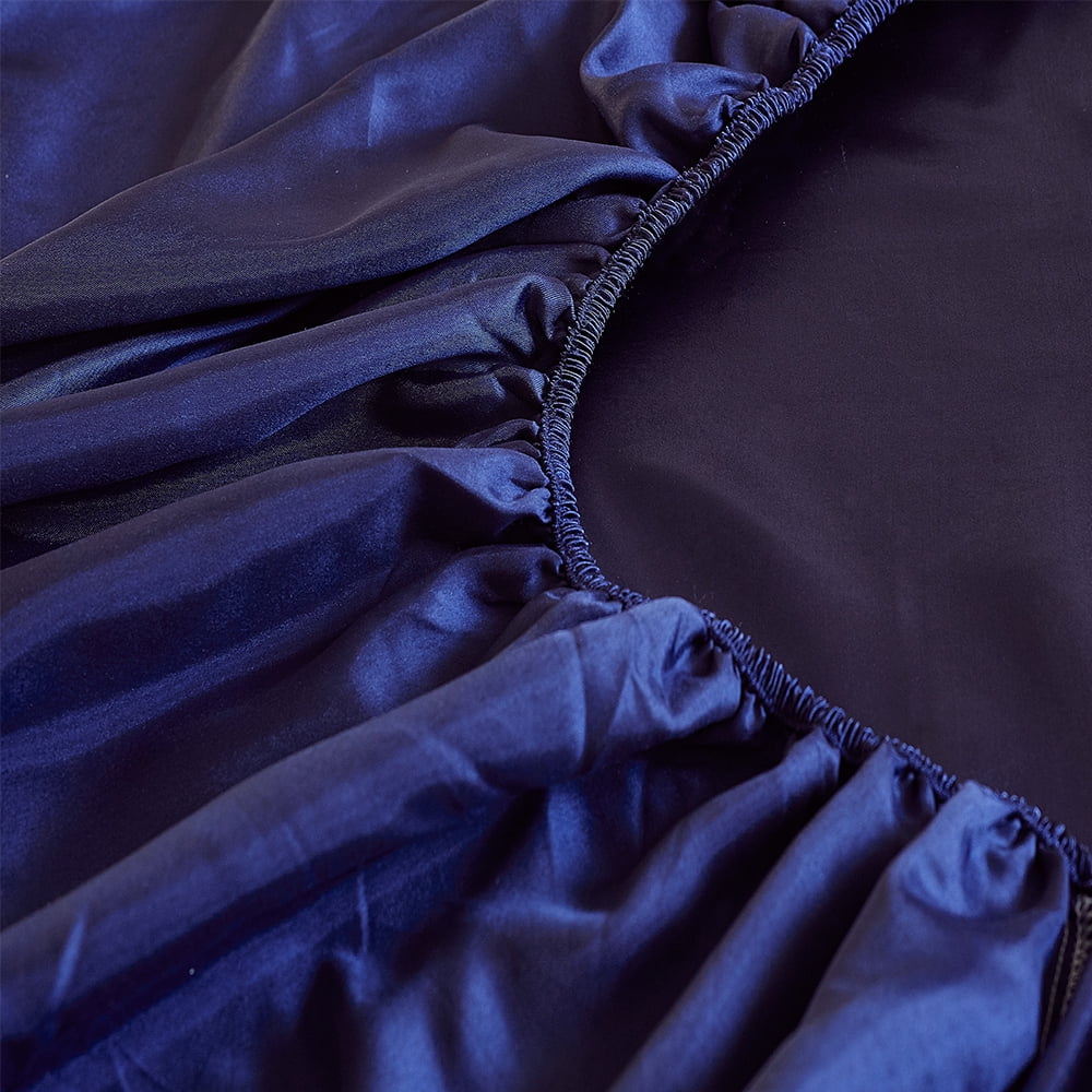 Ultra-Soft Fitted Sheet Deep Pocket Bed Sheet Satin Silk Sheets Ultra Soft Machine Washable Twin, Navy Blue - Cooling Hotel Quality Bedding Sheets and Pillowcases Detail