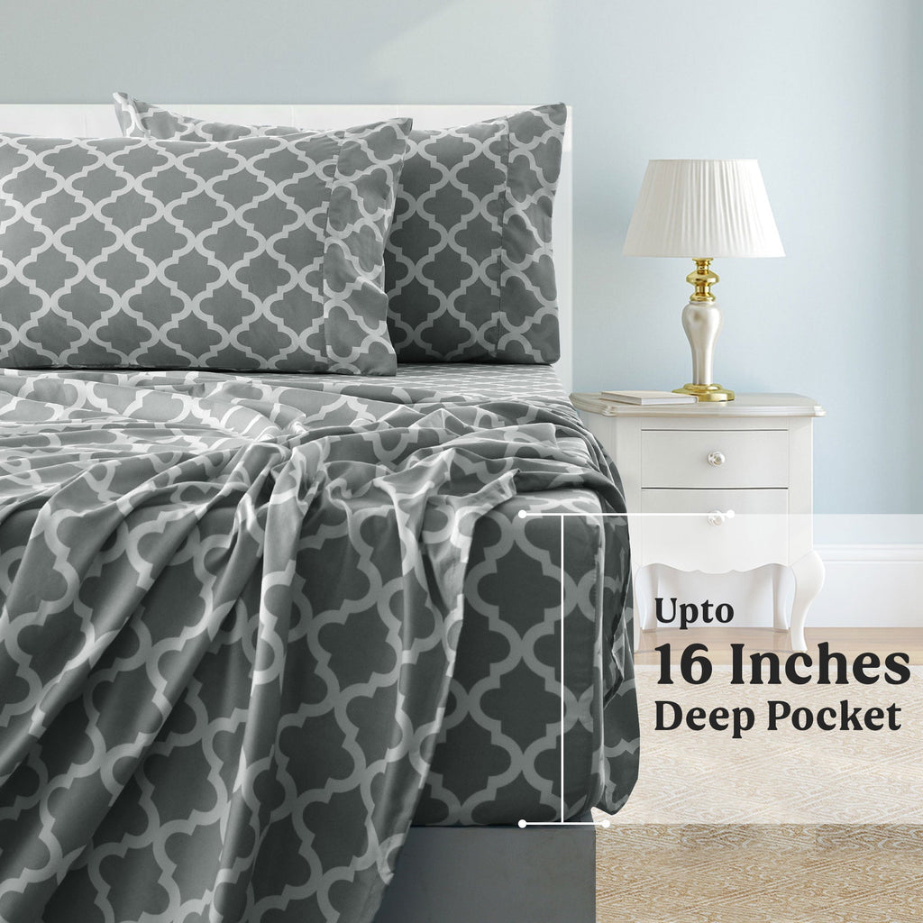 Wrinkle-Resistant King Size Bed Sheets Set, ury 4 Piece Microfiber Deep Pocket Fitted Sheet, Flat Sheet & Pillowcases Bedding Sheets Se... - Luxury Bed Sheet Set with Deep Pockets Detail
