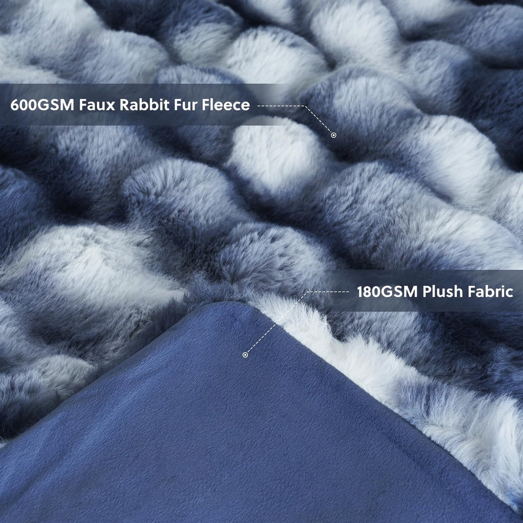 Cozy Fleece Faux Fur Throw Blanket for Couch Luxury Fluffy Thick Bubble Blanket Warm Cozy Throw for Bedroom Living Room, 50" x 60... - Lightweight Plush Warm Blanket for All Seasons Detail