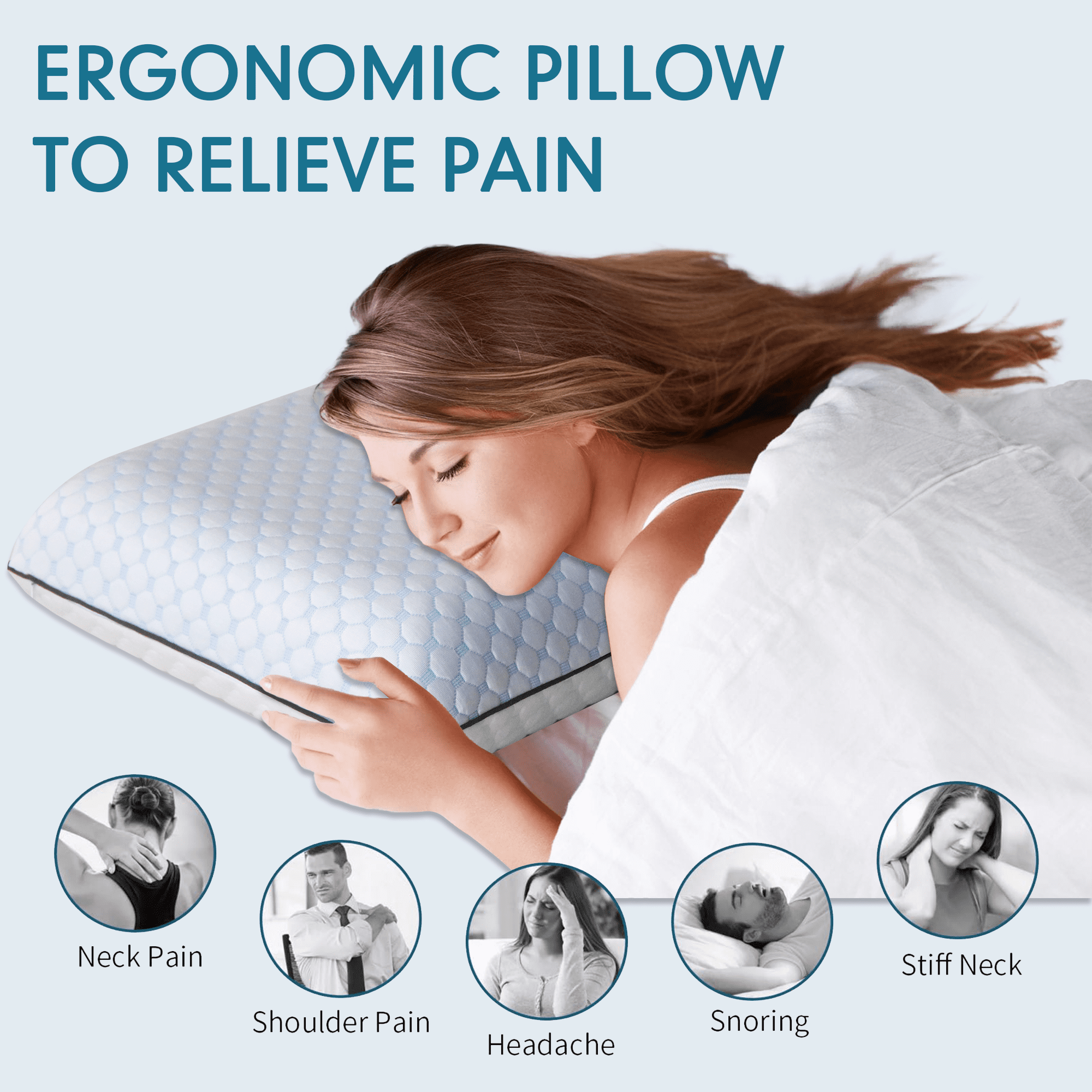 Ergonomic Memory Foam Gel Memory Foam Pillow, Queen Size Bed Pillow, Washable Cover, Cooling, Breathable Neck Pillow for Sleeping - Decorative Throw Pillow Cushion for Sofa & Bed Detail