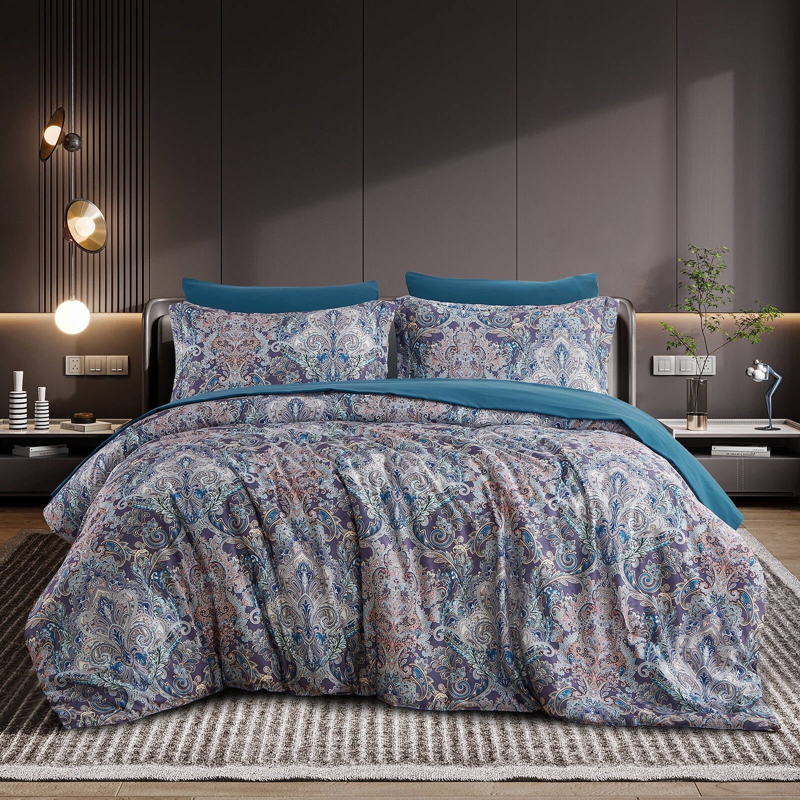 Fluffy Down Alternative Boho Paisley Print Luxury Comforter Bed in a Bag Set Queen Size, Vintage Floral Medallions Microfiber Bedding Set - Cloud-Like Soft Lightweight Bed Comforter Detail