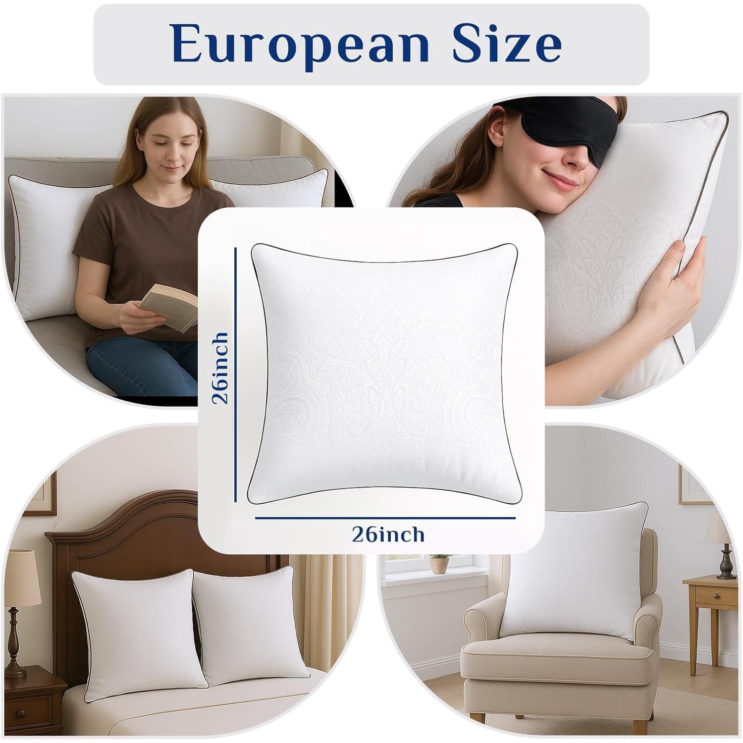 Orthopedic Support for Sleeping, Soft and Supportive Throw for Couch, Bed and Sofa, Down Alternative Pillow, 26x26 Inches - Ergonomic Memory Foam Pillow for Neck Pain Support Detail