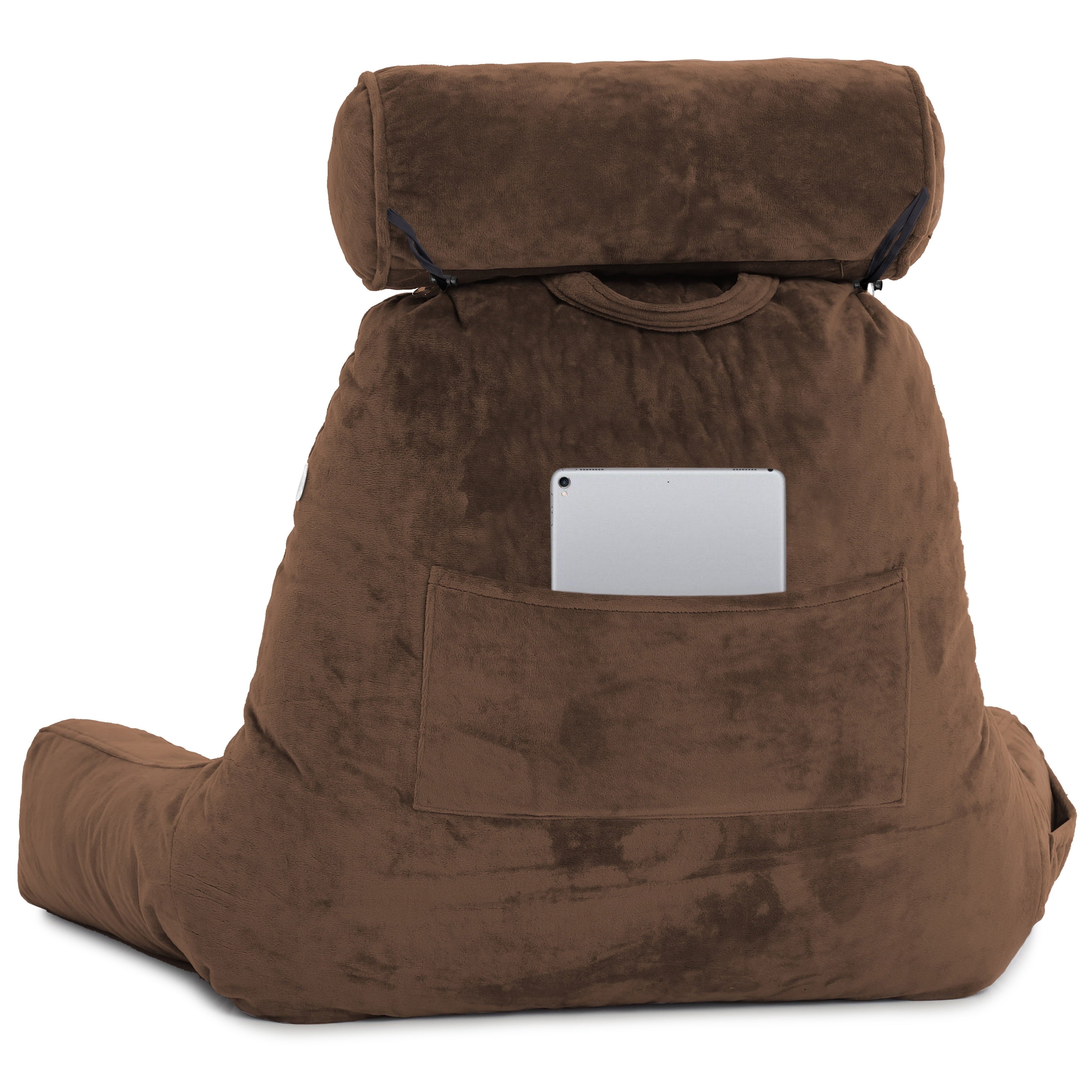 Orthopedic Support Medium Chocolate Brown, Backrest - Detach Neck Roll, Removable Cover - Hotel Quality Plush Sleeping Pillows Detail