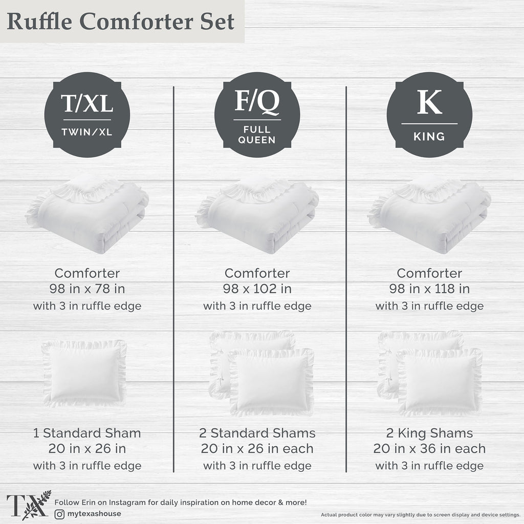 Heavyweight Warmth Full/Queen Comforter Set, All-Season, 3-Piece, White Ruffle - Cloud-Like Soft Lightweight Bed Comforter Detail
