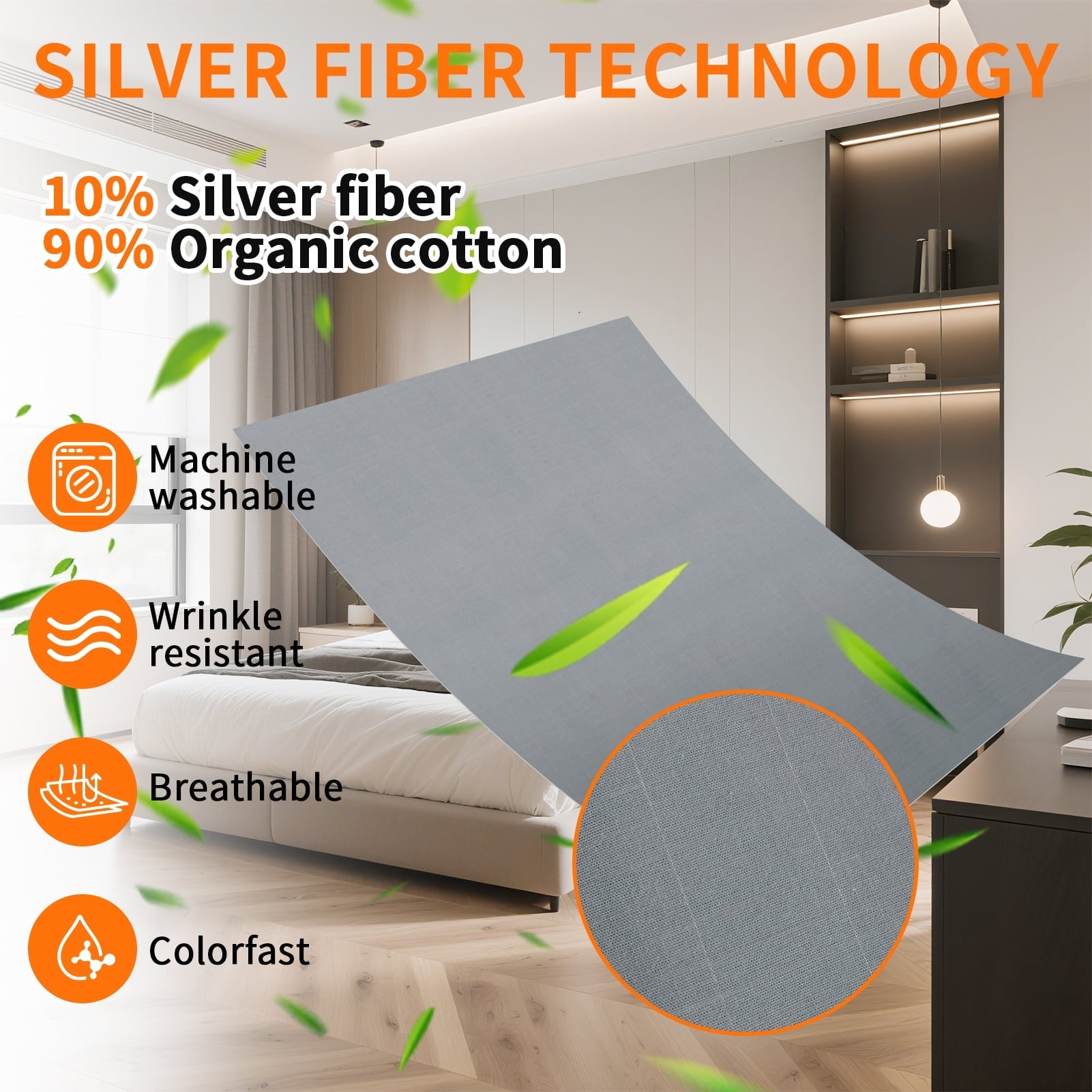 Ultra-Soft Grounding Sheets for All Mattress Sizes, Grounding Mat for Bed 10% Silver Fiber+90% Organic Cotton Grounding Sheets S... - Breathable Egyptian Cotton Flat & Fitted Sheets Detail