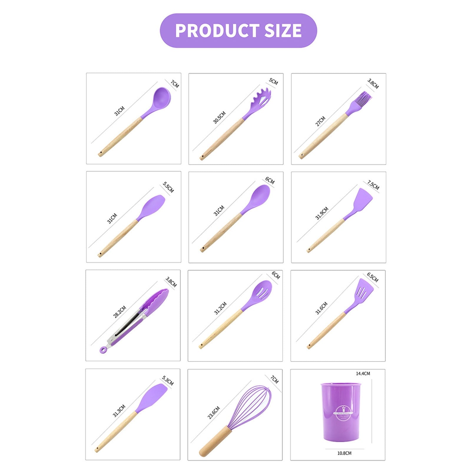 Premium Silicone 12Pcs Cooking Kitchen Utensils Set with Holder,Wooden Handles Cooking Tool,BPA Free,Non Toxic Turner Tongs Spa... - Durable Turner & Ladle Utensil Set for Home Chefs Detail