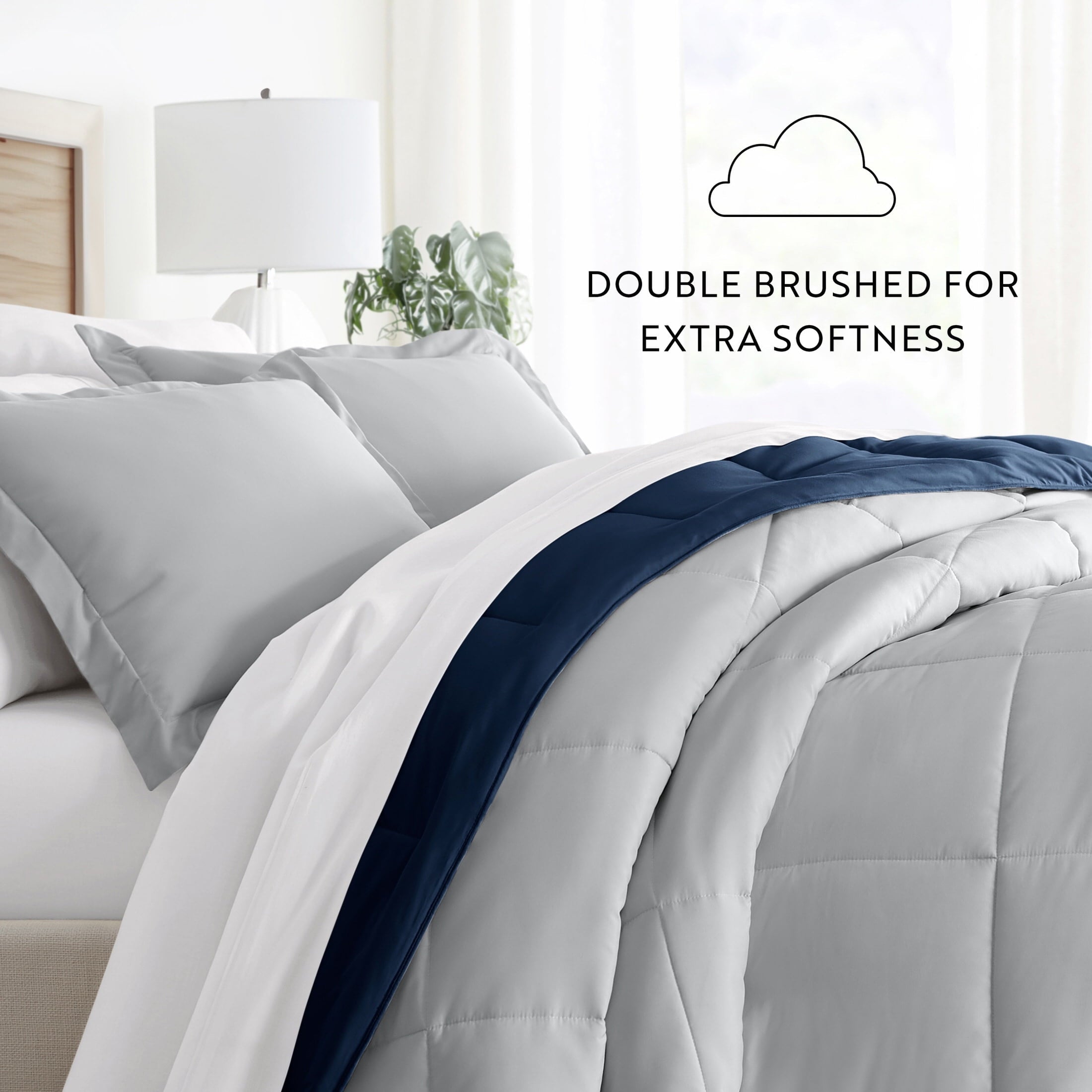 Fluffy Down Alternative 2-Piece Navy & Gray Reversible Down Alternative Comforter Set, Twin/Twin XL - Luxurious Quilted Duvet Cover Set Detail