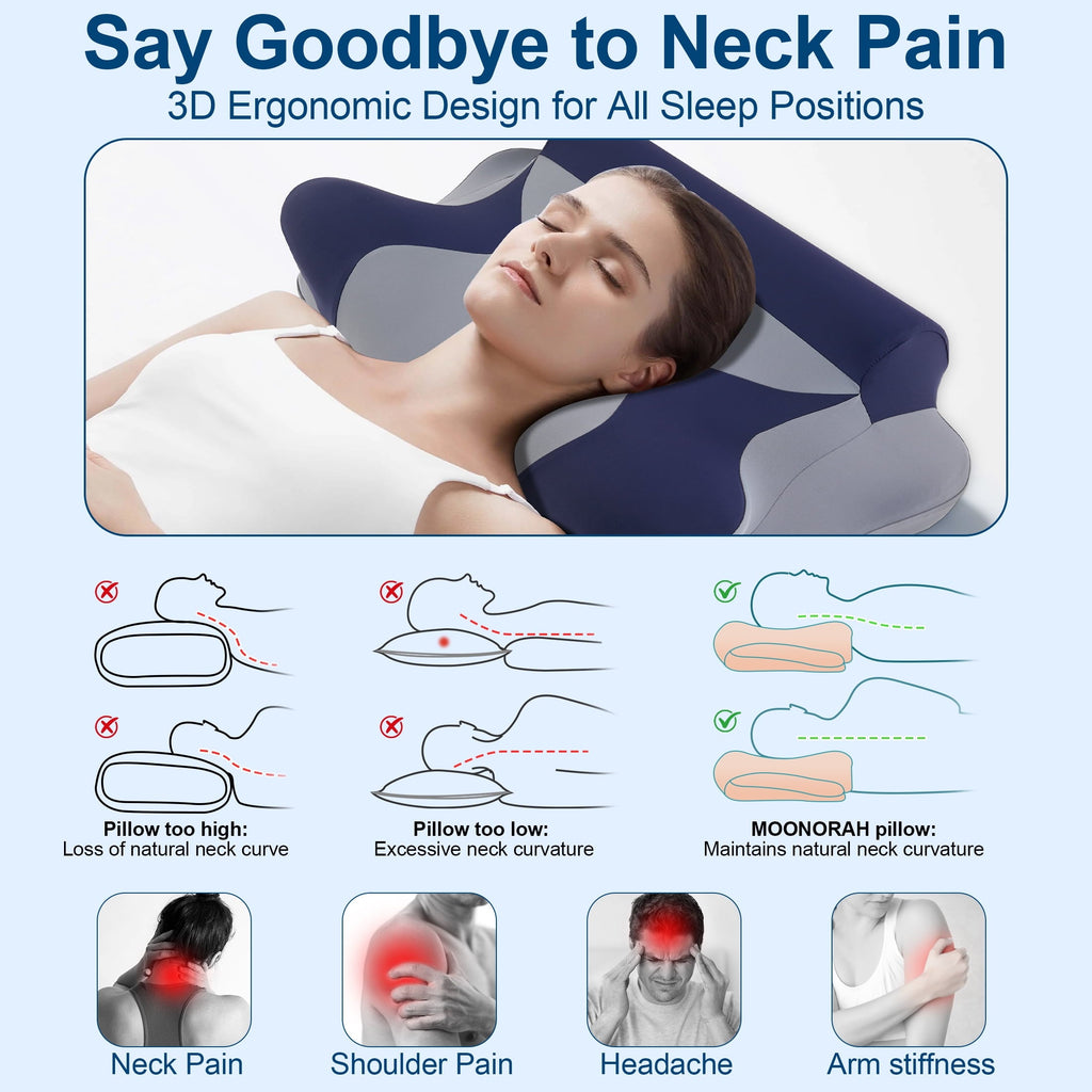 Ergonomic Memory Foam Cooling Bed Pillow for Neck & Shoulder Pain Relief, Cervical Support Comfort Pillow for Side Back Stomach Sleeper, Er... - Decorative Throw Pillow Cushion for Sofa & Bed Detail