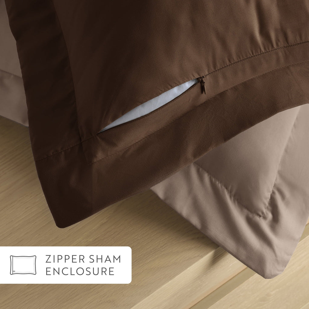Heavyweight Warmth All Season Reversible Comforter Set Breathable Cool in Taupe & Chocolate Brown Full/Queen Size Bedding - Hypoallergenic Ultra-Fluffy Quilt for Winter Detail