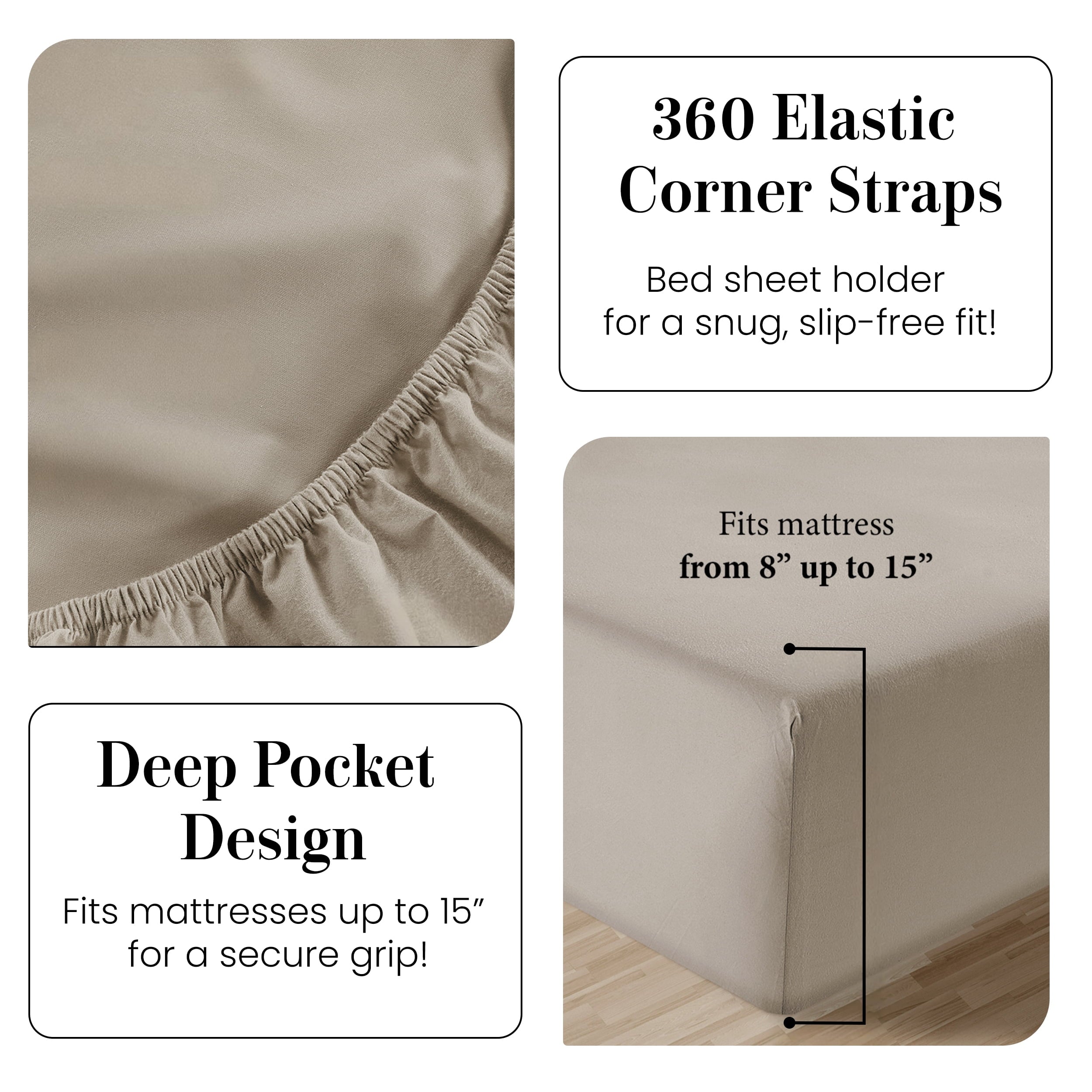 Wrinkle-Resistant 100% Cotton Sheets Set – 4 Piece Cal King Bed Sheet, Soft & Comfy All Season Breathable Percale Weave, 15” Snug Fit D... - Premium Ultra-Soft Pillowcase Pair for Sleeping Detail