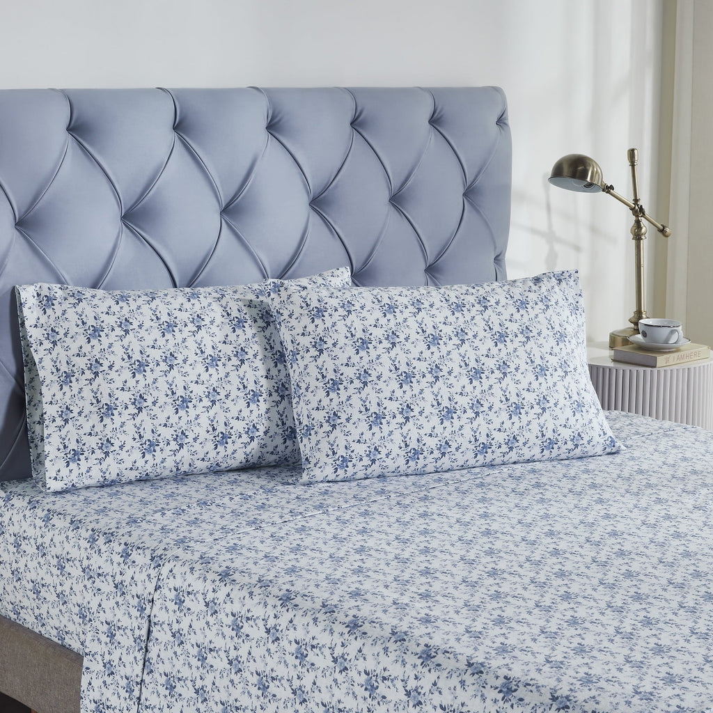 Breathable Luxury 3-Piece Brittany Printed Cotton Flannel Adult Bed Sheet Set, Twin - Premium Ultra-Soft Pillowcase Pair for Sleeping Detail