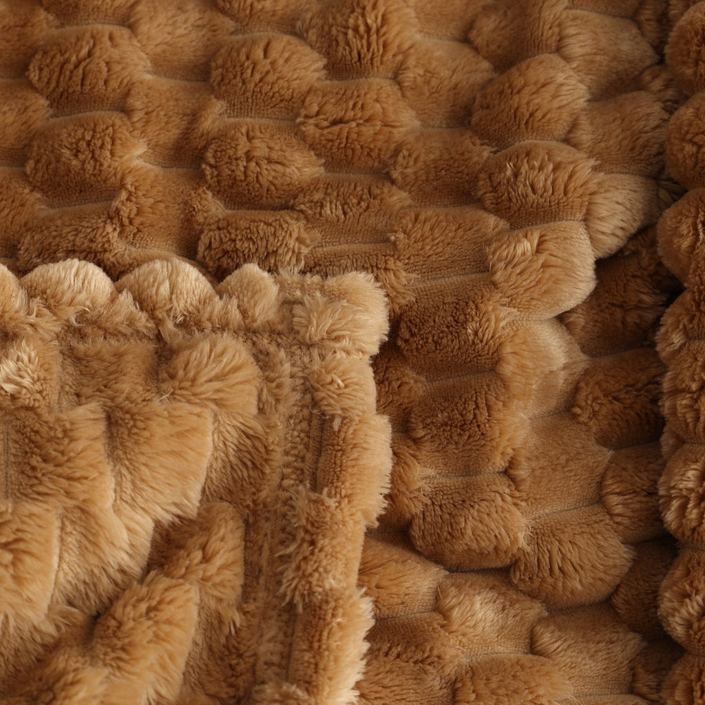 Super Soft Flannel Textured Velvet Plush Oversized Throw Blanket in Dark Caramel - Super Soft Reversible Sherpa Flannel Blanket Detail