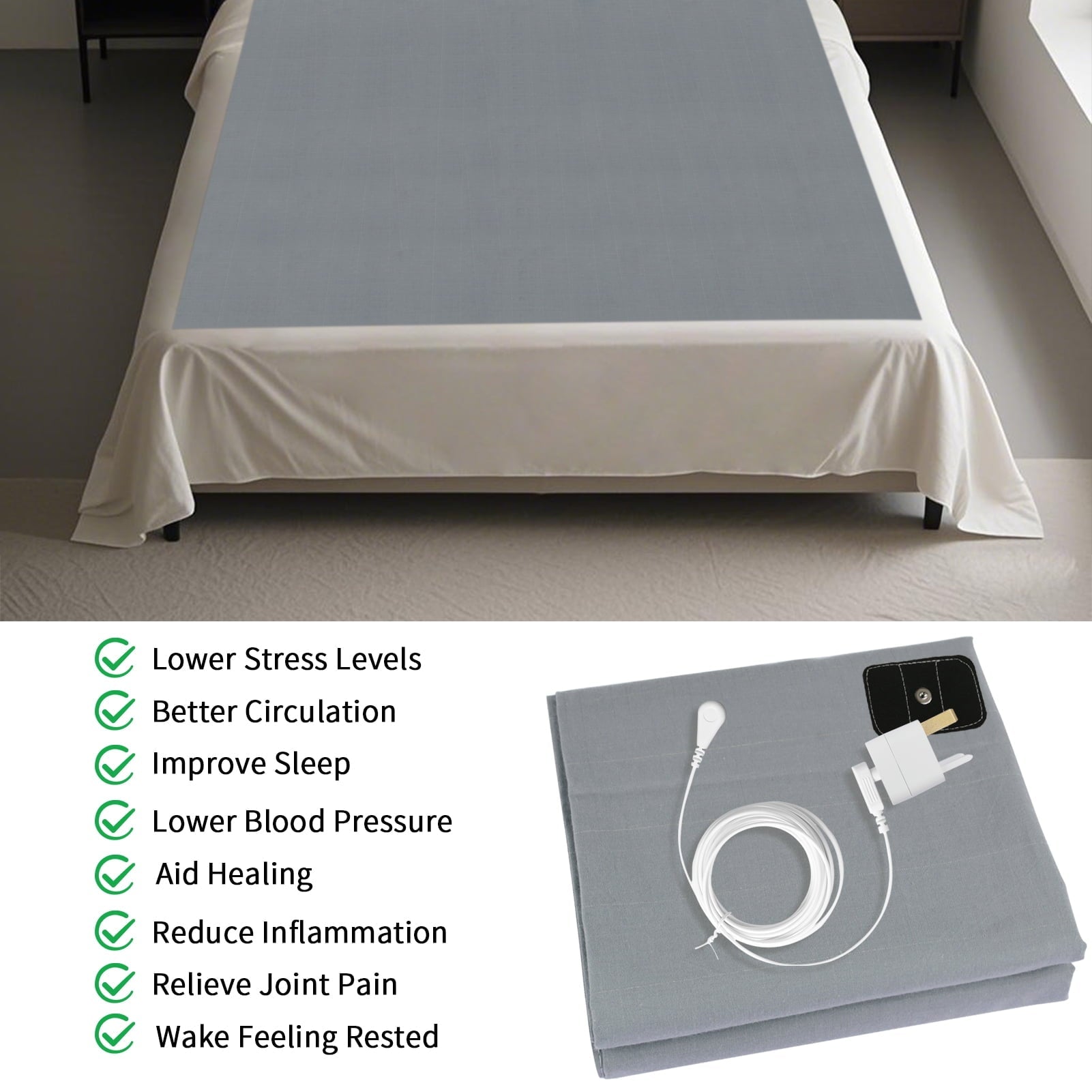 Ultra-Soft Grounding Sheets for All Mattress Sizes, Grounding Mat for Bed 10% Silver Fiber+90% Organic Cotton Grounding Sheets S... - Breathable Egyptian Cotton Flat & Fitted Sheets Detail