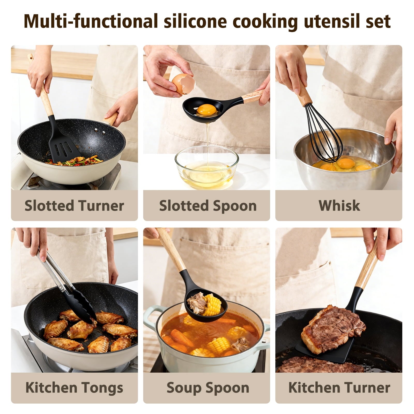 Ergonomic Cooking Silicone Cooking Utensils Set, Heat Resistant Kitchen Cooking Utensils Set, 12 PCS Handle Silicone Kitchen Gadgets Ut... - Premium Stainless Steel Cooking Utensil for Non-Stick Pots Detail