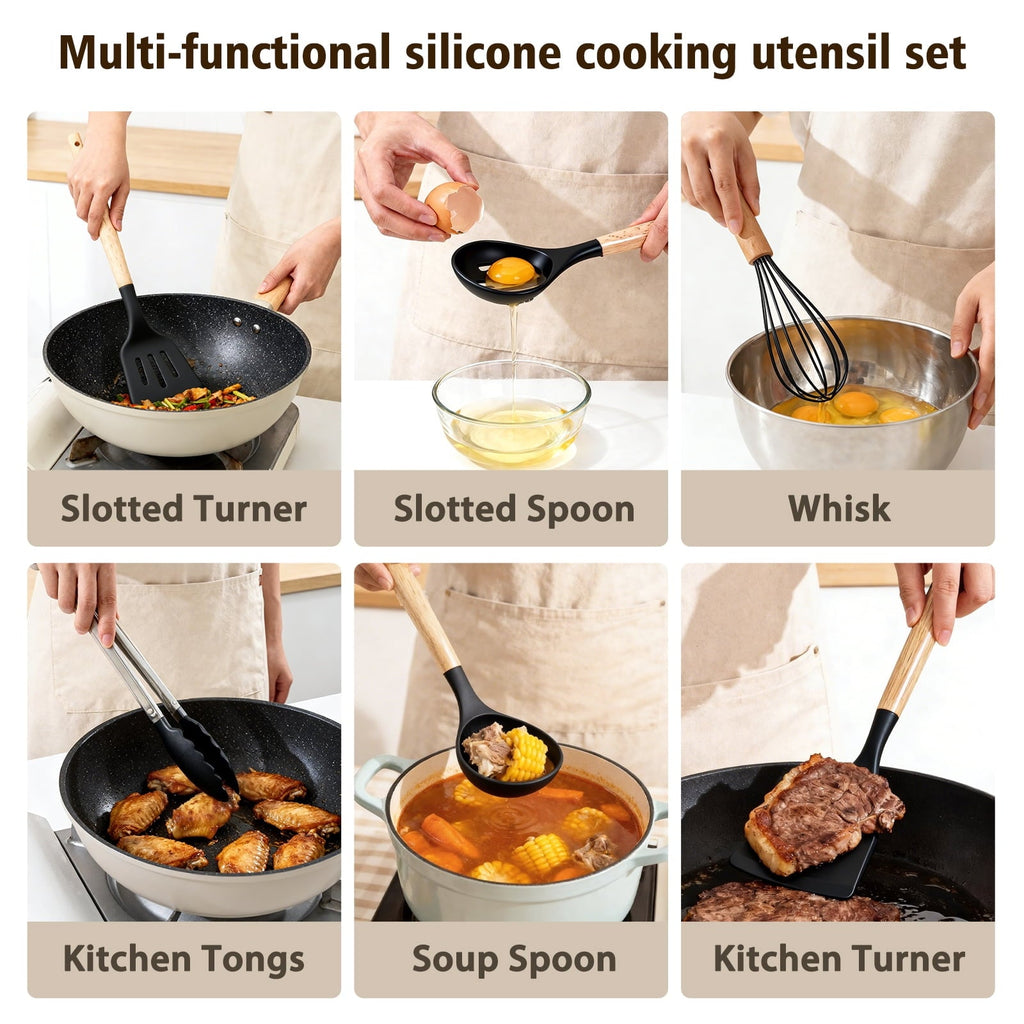 High-Precision Silicone Cooking Utensils Set, Heat Resistant Kitchen Cooking Utensils Set, 12 PCS Handle Silicone Kitchen Gadgets Ut... - Professional Kitchen Tool for Culinary Enthusiasts Detail