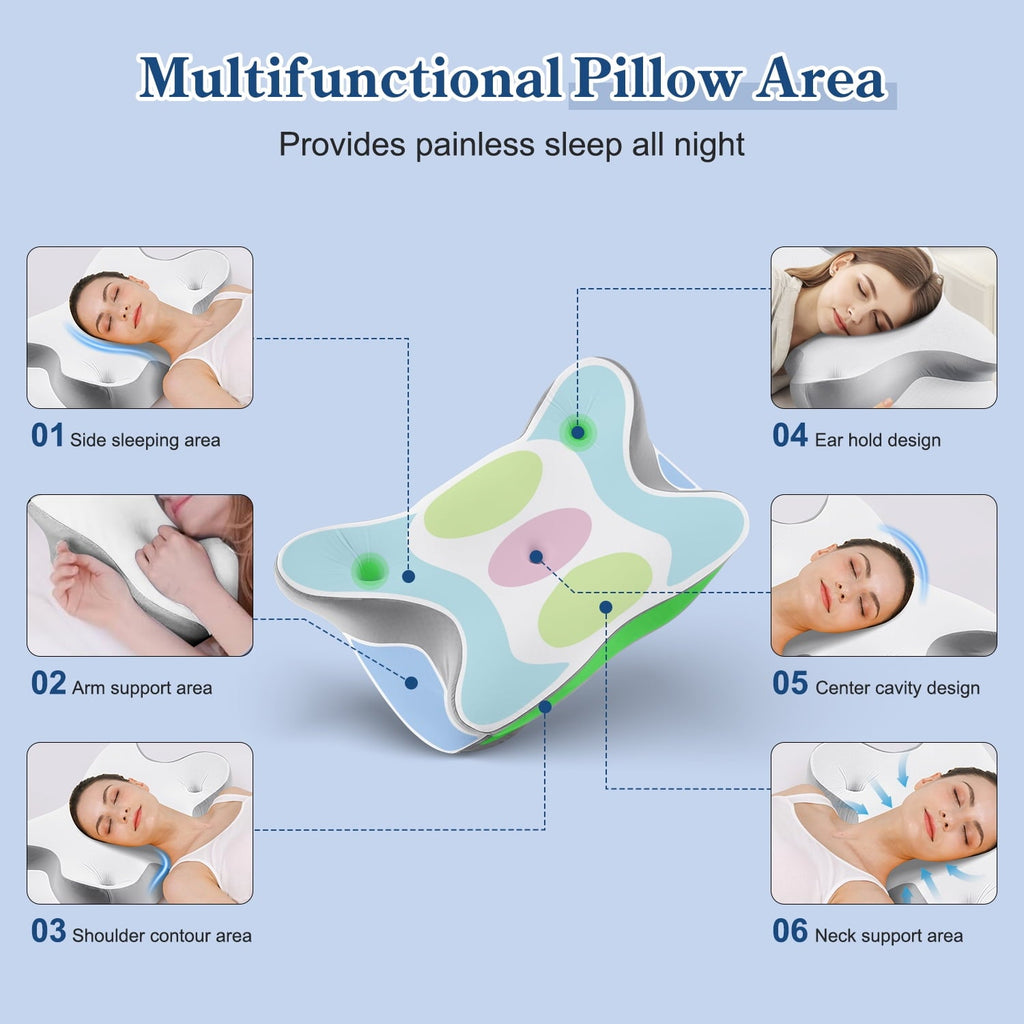 Decorative Plump Cervical Pillow for Neck and Shoulder, Ergonomic Side Sleeper Pillow for Neck Support, Contour Memory Foam Pillows fo... - Hotel Quality Plush Sleeping Pillows Detail