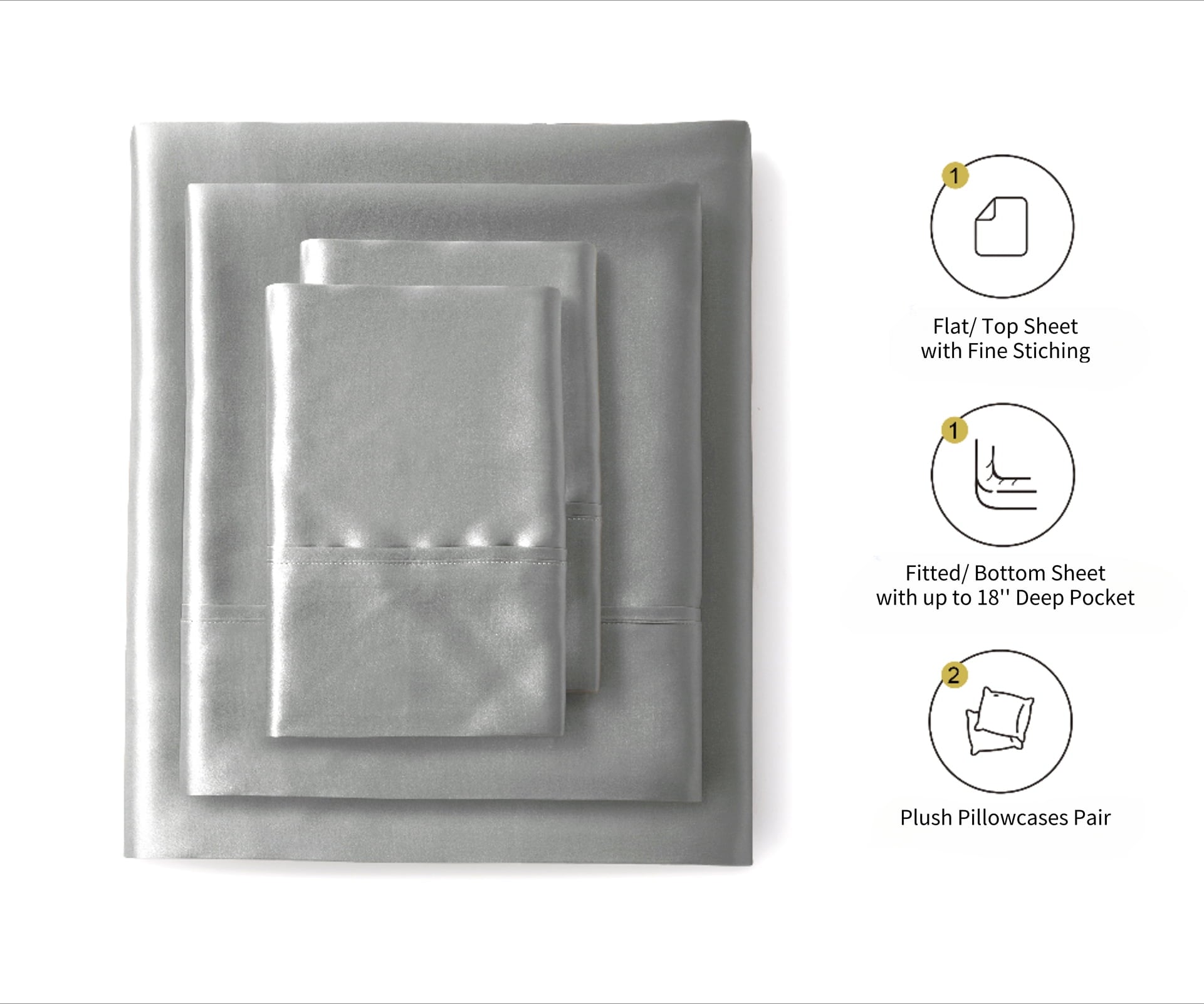 Premium Egyptian Cotton Luxury Satin Sheets Set Full Size Light Gray, 4-Piece Bedding Sets with Deep Pockets - Soft and Smooth Satin Bed Shee... - Cooling Hotel Quality Bedding Sheets and Pillowcases Detail