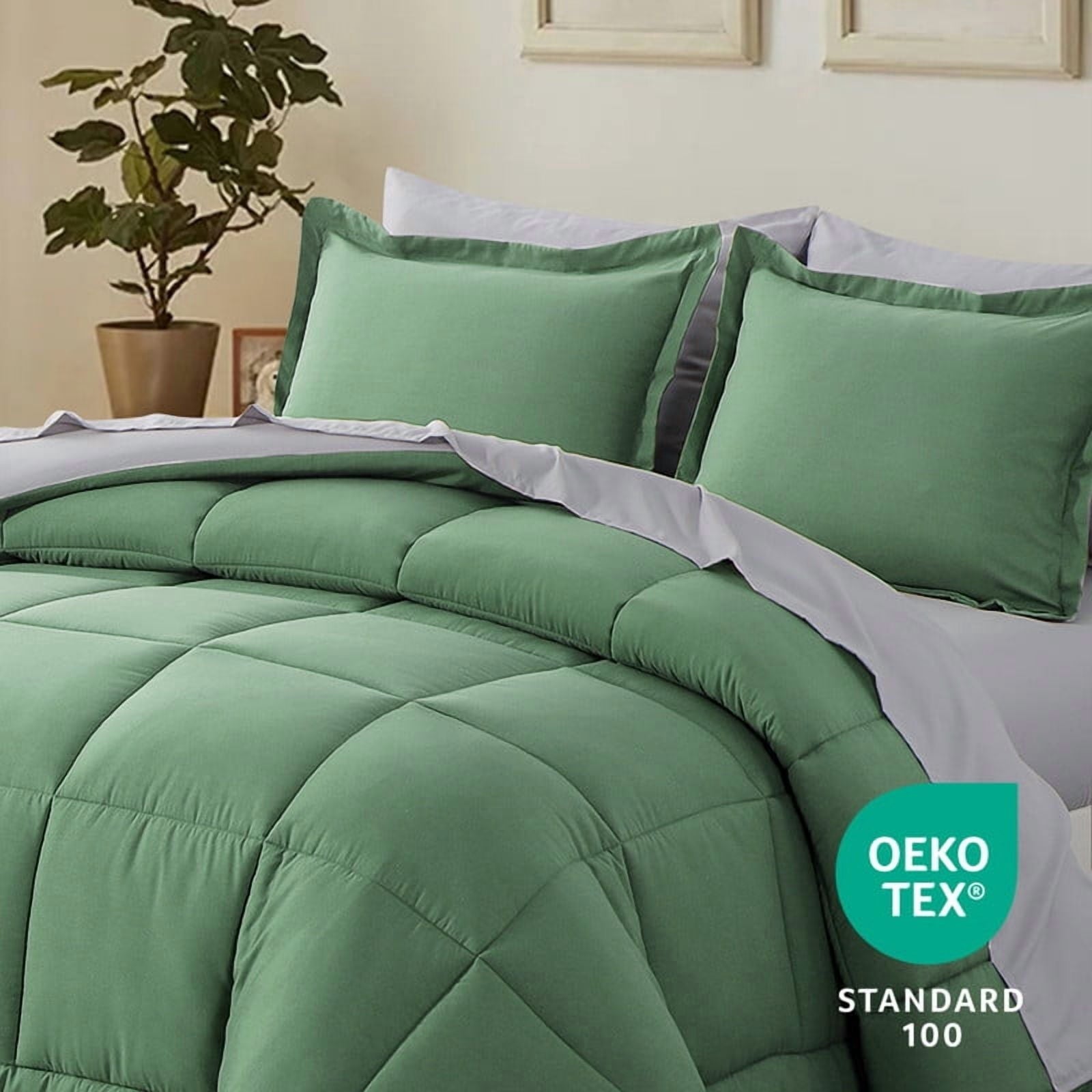 Heavyweight Warmth Grass Green/Grey Queen Size Comforter Set,3-Pieces Reversible Comforter Set Soft and Lightweight,All Season Down Alte... - Hypoallergenic Ultra-Fluffy Quilt for Winter Detail