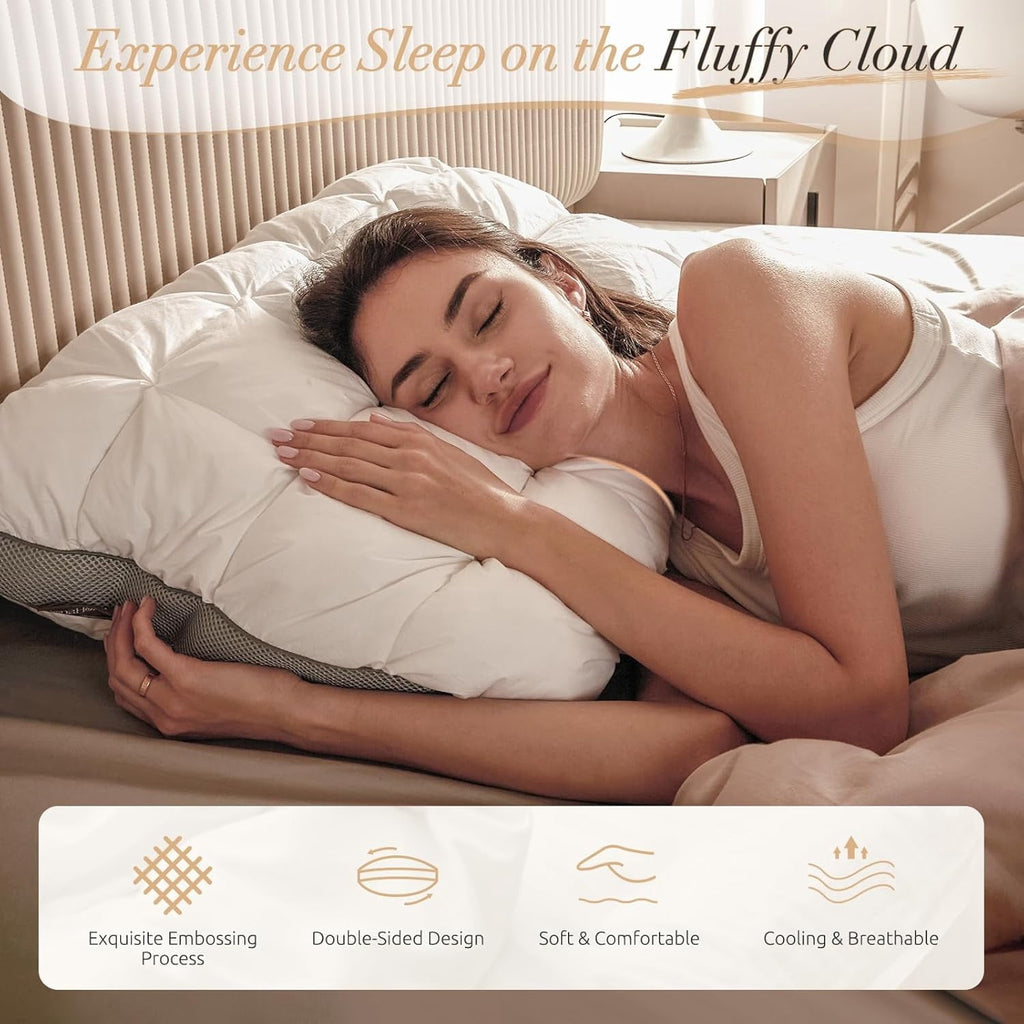 Decorative Plump Hotel Cervical Pillow for Sleeping – Ergonomic Contour Neck Support Bed Pillow, Fluffy and Supportive for Side, Back ... - Hotel Quality Plush Sleeping Pillows Detail