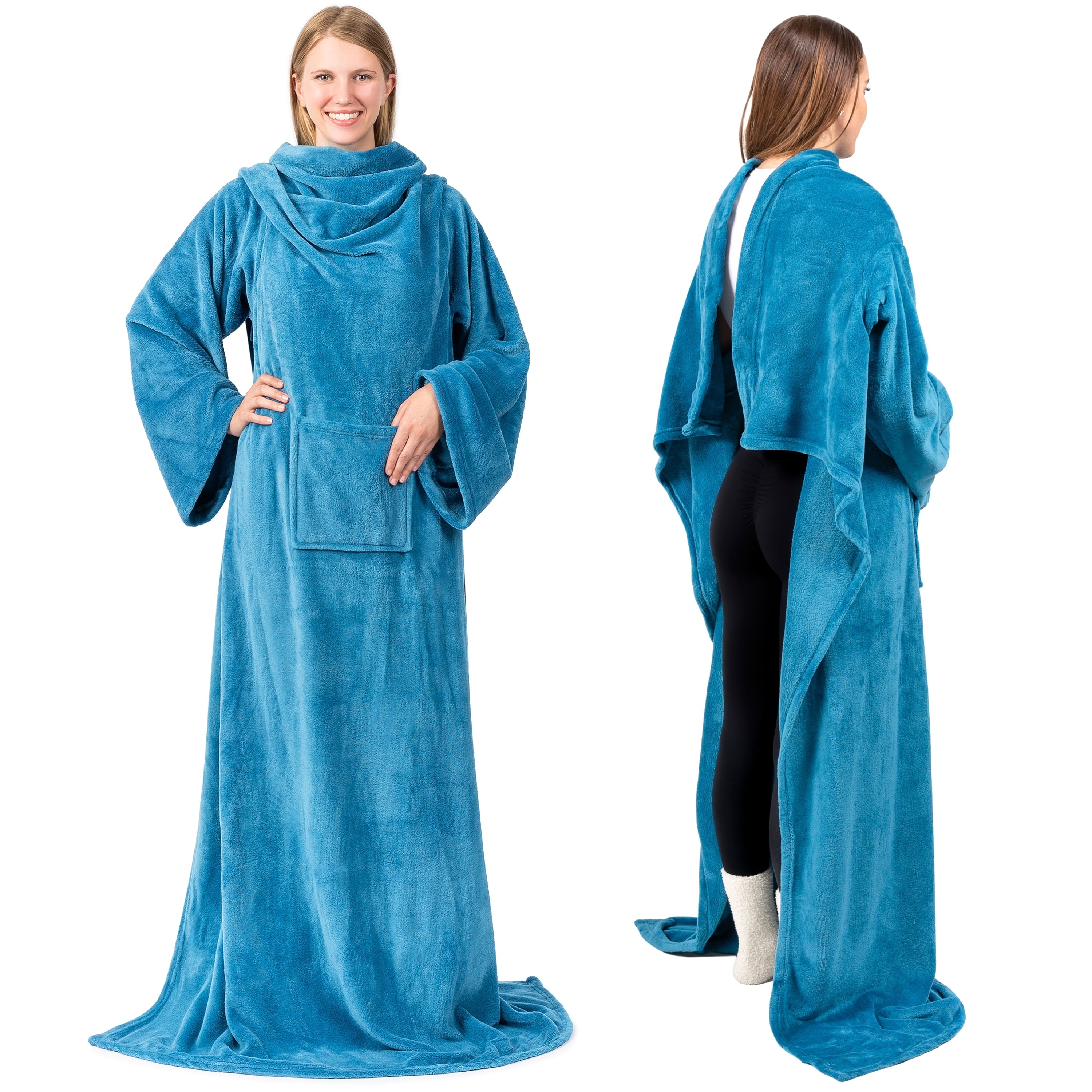 Reversible Sherpa Wearable Blanket with Sleeves for Adult Women Men, Cozy Fleece Warm Wrap Throw Blanket with Arms, Pocket, Gifts for C... - Cozy Fleece Throw Blanket for Couch & Bed Detail