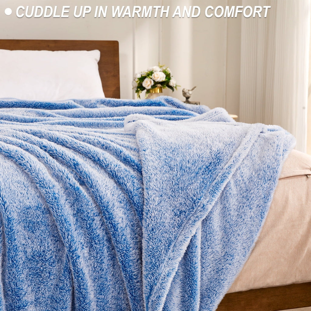Decorative Knitted Plush Fuzzy Large Fleece Throw Blanket (50" x 70", Mixed Cobalt Blue)- Soft, Warm and Lightweight - Super Soft Reversible Sherpa Flannel Blanket Detail