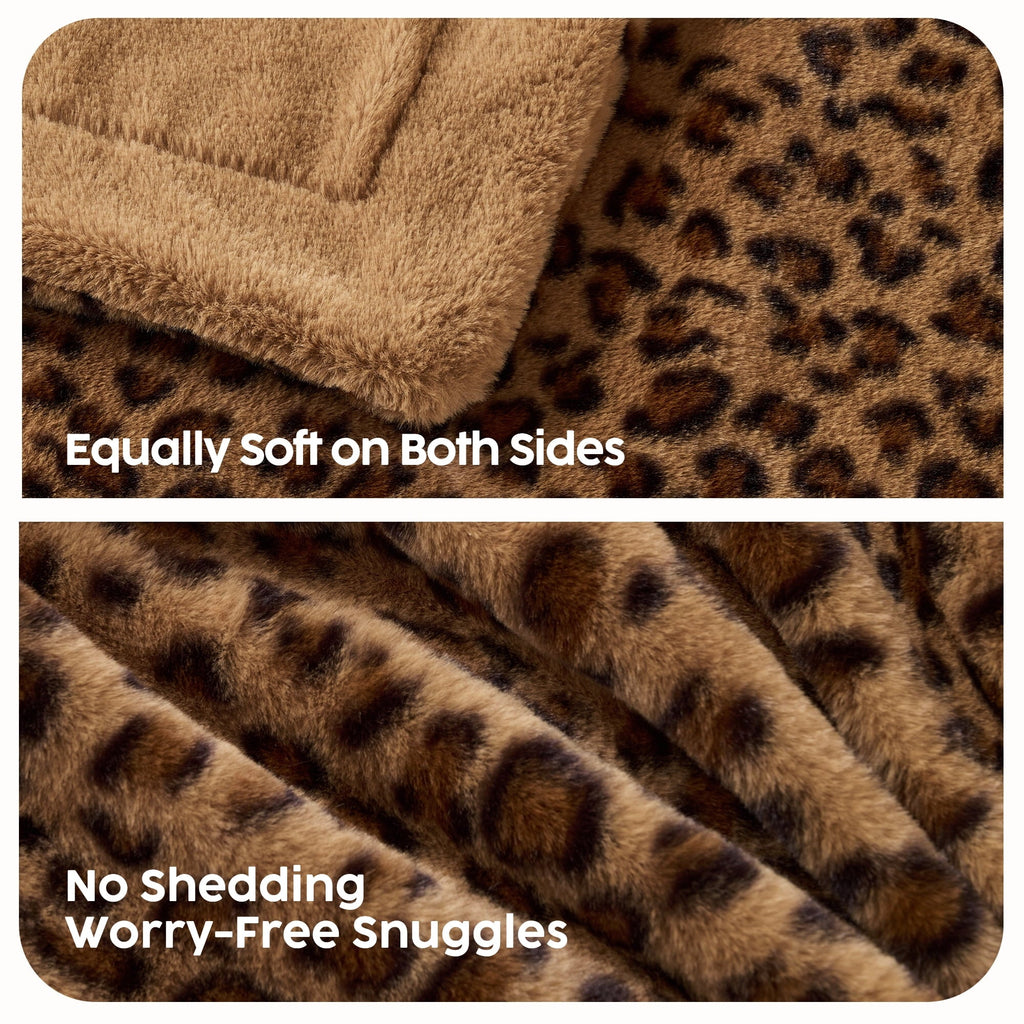 Lightweight Warm Leopard Print Throw Blanket Soft Cozy Fluffy Plush Cheetah Print Blanket for Home Decor,50"x60",Brown - Super Soft Reversible Sherpa Flannel Blanket Detail