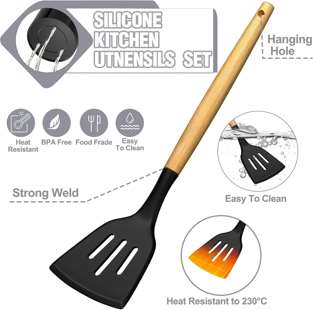 High-Precision Kitchen Utensil Set, 34Pieces Silicone Cooking Utensil Set with Wooden Handle, Heat Resistant Spatula Set Gadg... - Heavy Duty Stainless Steel Kitchen Shears Detail