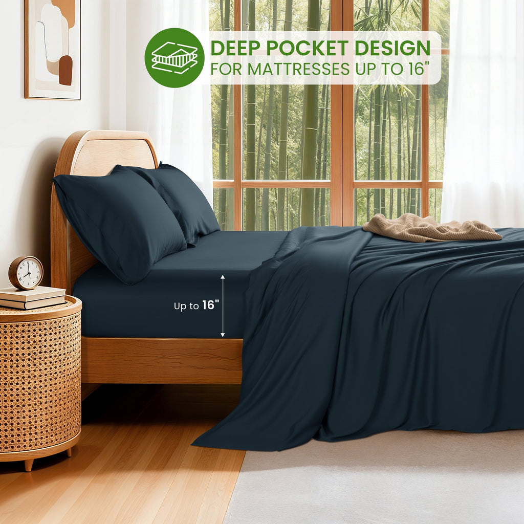Ultra-Soft 100% Organic Luxurious Bamboo Sheets, Queen Sheet Set 4-Piece with 16" Deep Pocket, Silky Smooth Luxury Bed Sheets, N... - Premium Ultra-Soft Pillowcase Pair for Sleeping Detail