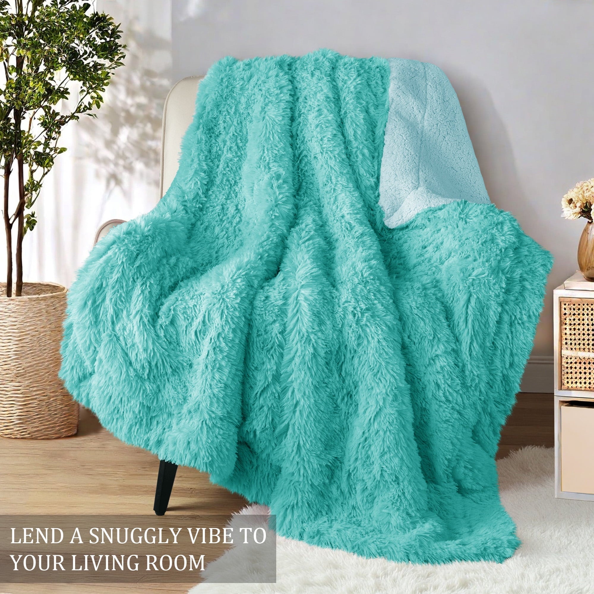 Lightweight Warm Fuzzy Faux Fur Throw Blanket, Reversible Shaggy Sherpa Fleece Blankets,Fluffy Plush Warm Throws for Couch, Bed, 50x60... - Cozy Fleece Throw Blanket for Couch & Bed Detail