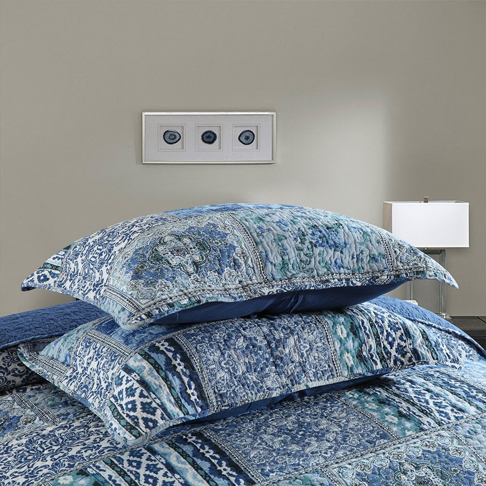 Fluffy Down Alternative Quilt Comforter Cotton Bedding Set With Shams, Vintage Blue, King - Hypoallergenic Ultra-Fluffy Quilt for Winter Detail