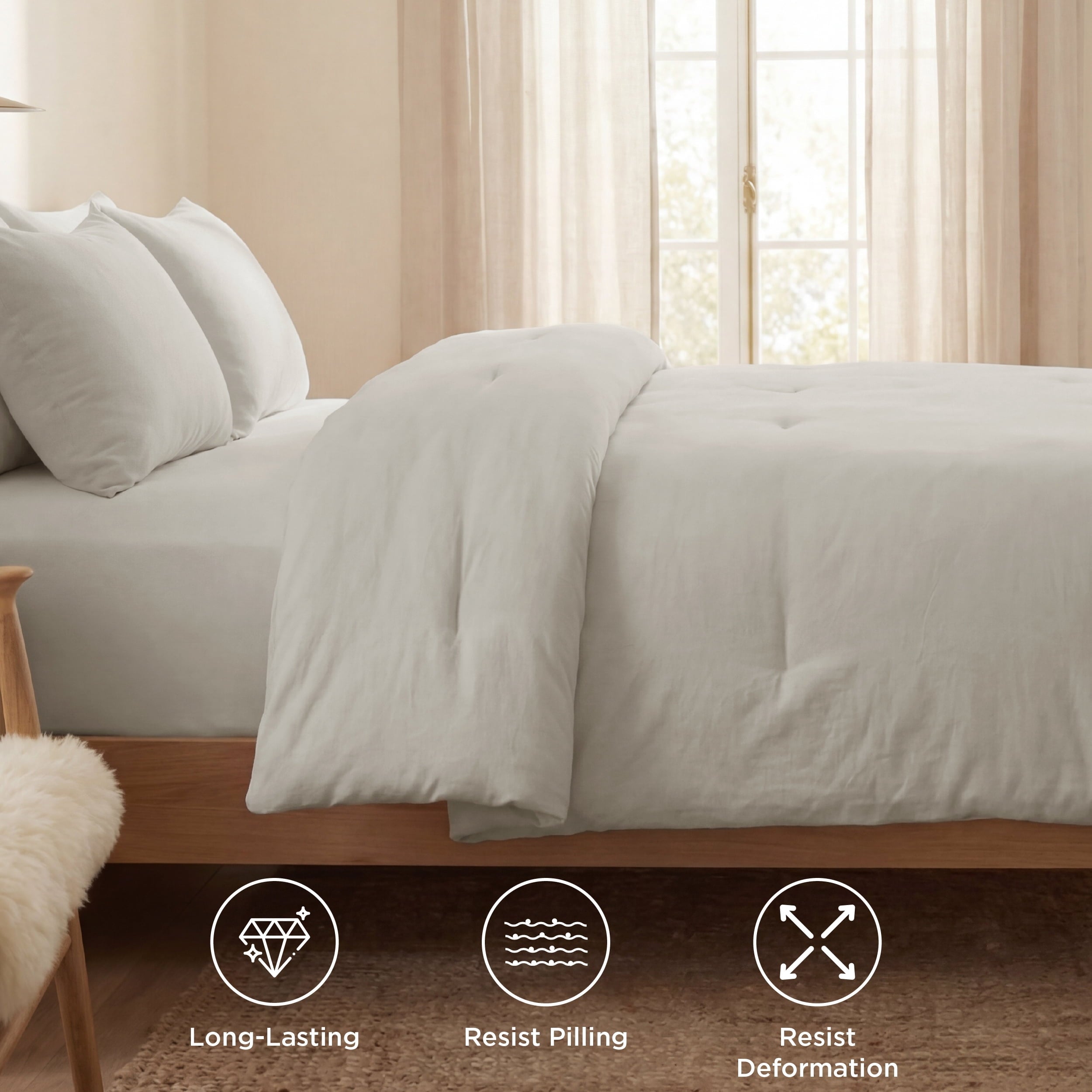 Fluffy Down Alternative 3 Pieces Queen Comforter Bedding Set, Beige Bed Comforter Set for All Seasons, 1 Lightweight Prewashed Comforter and ... - Hypoallergenic Ultra-Fluffy Quilt for Winter Detail
