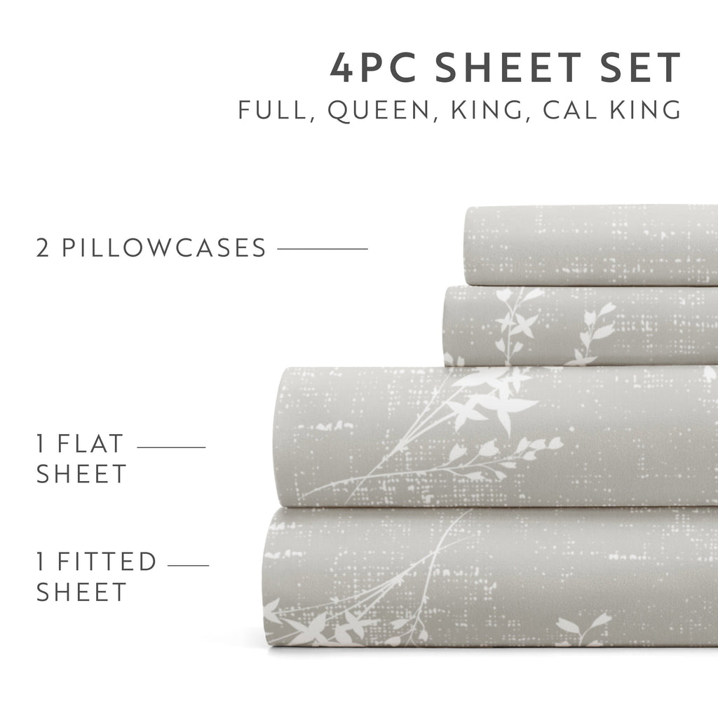 Cooling Sateen 3 Piece Pattern Microfiber Bed Sheets Set, Distressed Willow Light Gray, Twin - Premium Ultra-Soft Pillowcase Pair for Sleeping Detail