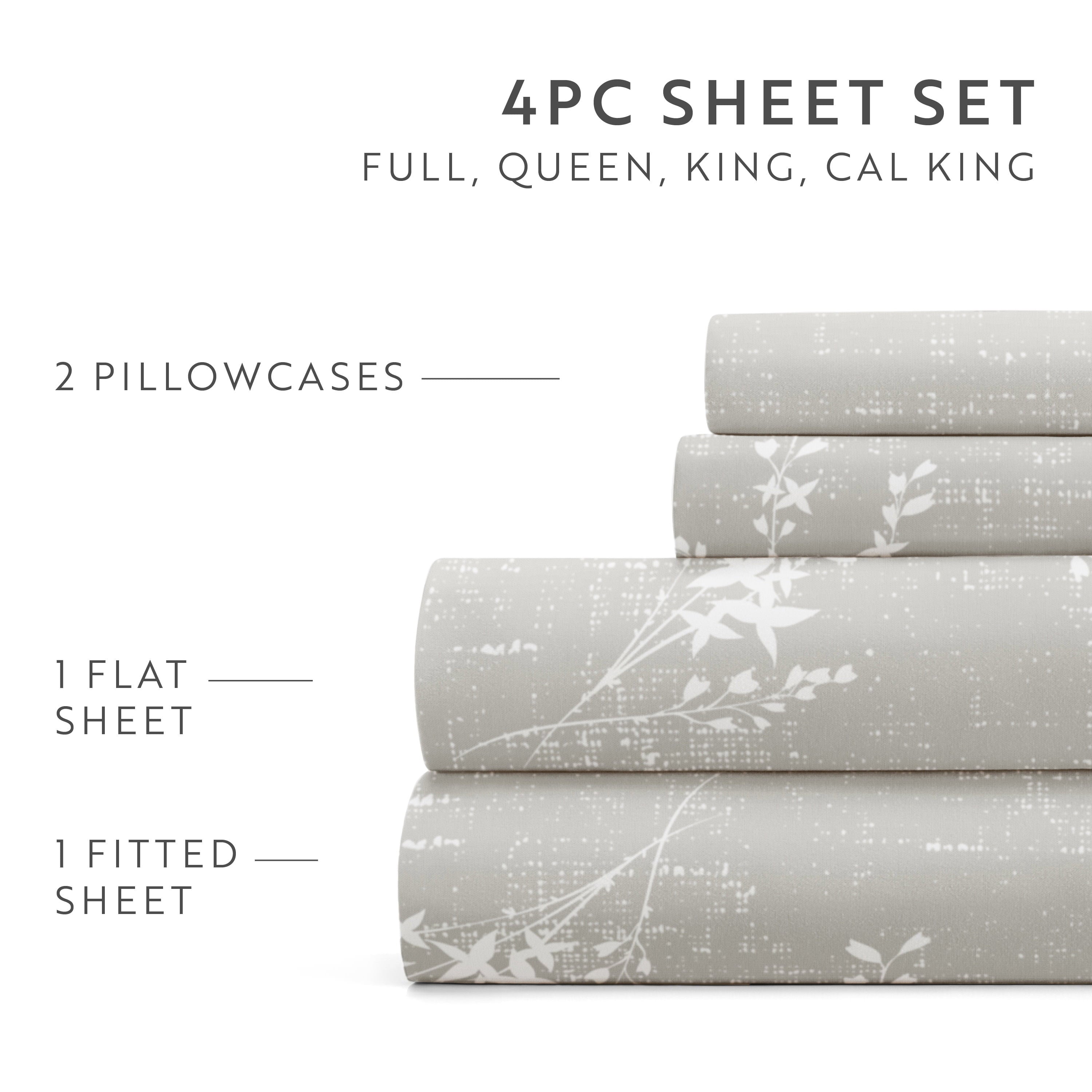 Cooling Sateen 3 Piece Pattern Microfiber Bed Sheets Set, Distressed Willow Light Gray, Twin - Premium Ultra-Soft Pillowcase Pair for Sleeping Detail