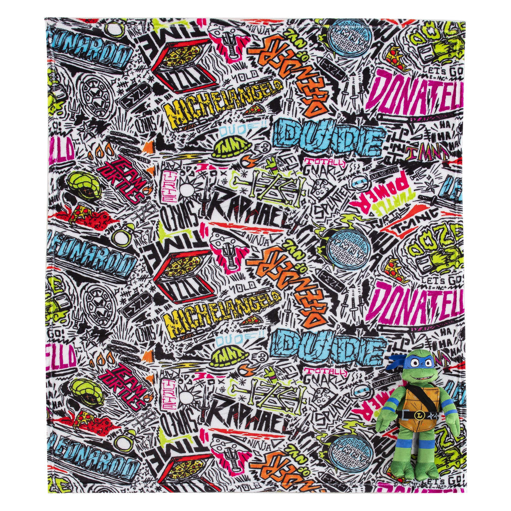Lightweight Warm Teenage Mutant Tutles Sketched Out Kids Silk Touch Throw Blanket with Plush Hugger – Ultra Soft Plush Character Pillo... - Cozy Fleece Throw Blanket for Couch & Bed Detail