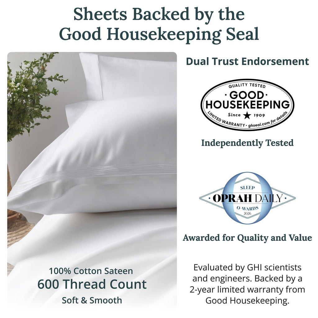 Premium Egyptian Cotton 100% Cotton Queen Sheets Set - 600 Thread Count 100% Cotton Sheets Queen, Sateen Deep Pocket Adult/Teen 4 Piece Bed Sh - Cooling Hotel Quality Bedding Sheets and Pillowcases Detail