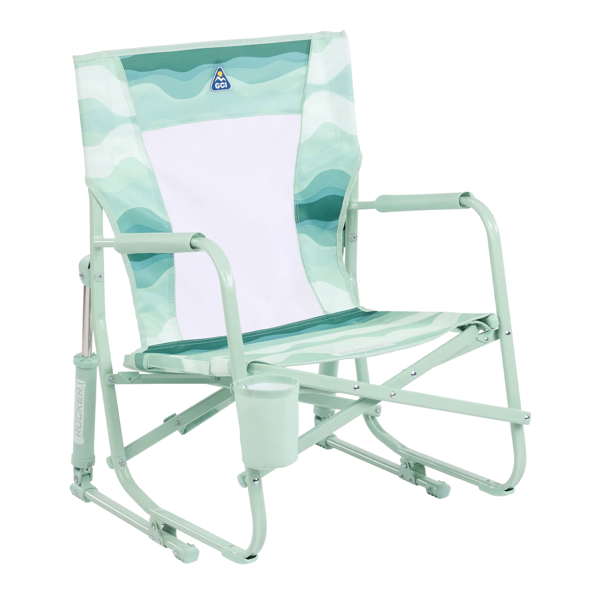 Heavy-Duty Freestyle Beach Rocker - Choice 712 - Freestyle Rocker Portable Outdoor Folding Chair - Green Beach Wave