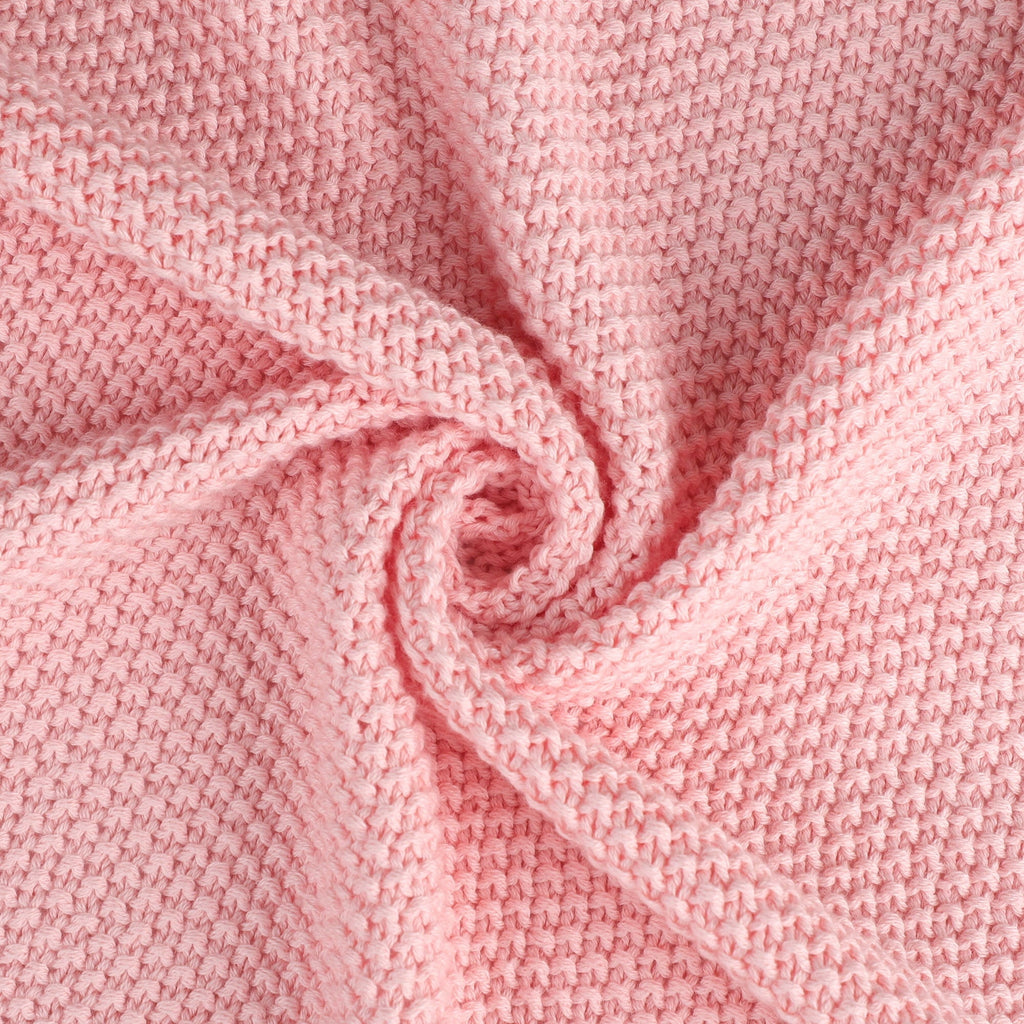 Lightweight Warm Pure Cotton Soft Cable Knit Throw Blanket Pink 50" x 70" - Super Soft Reversible Sherpa Flannel Blanket Detail